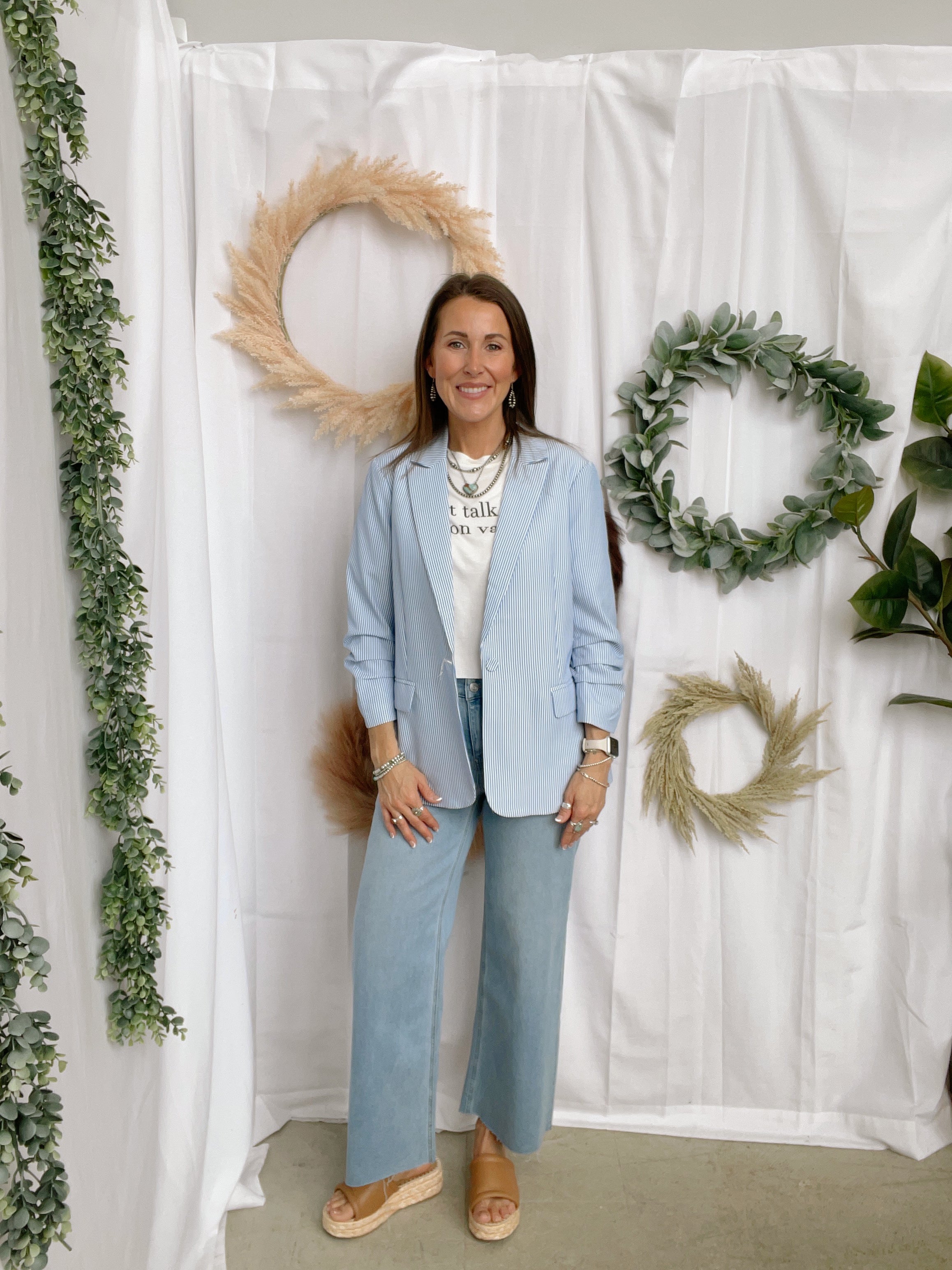 Blue and White Stripe Blazer-Blazers-skies are blue-The Silo Boutique, Women's Fashion Boutique Located in Warren and Grand Forks North Dakota