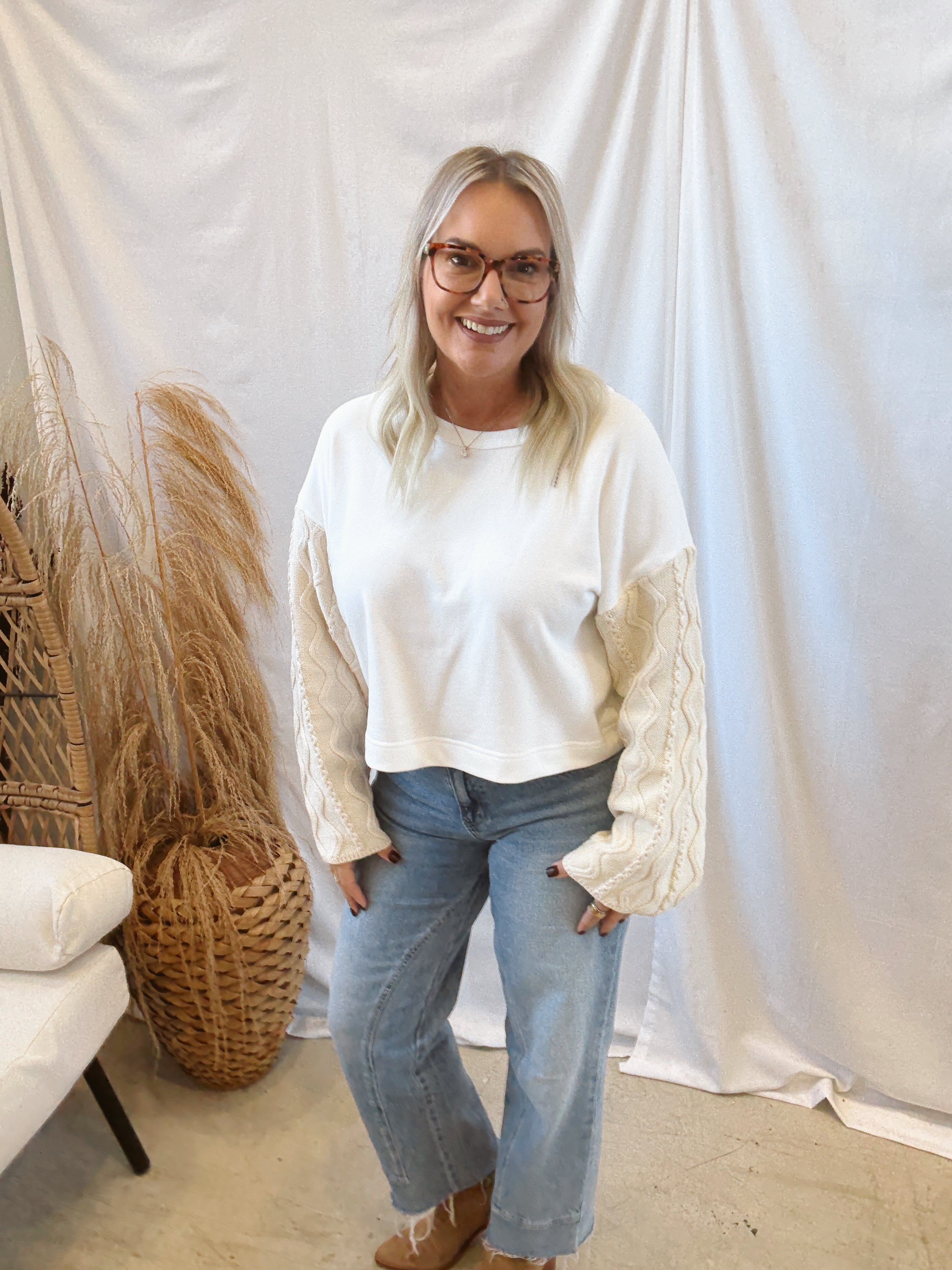By Together Cable Knit Sleeve Pullover-Final Sale-Long Sleeve Tops-by together-The Silo Boutique, Women's Fashion Boutique Located in Warren and Grand Forks North Dakota