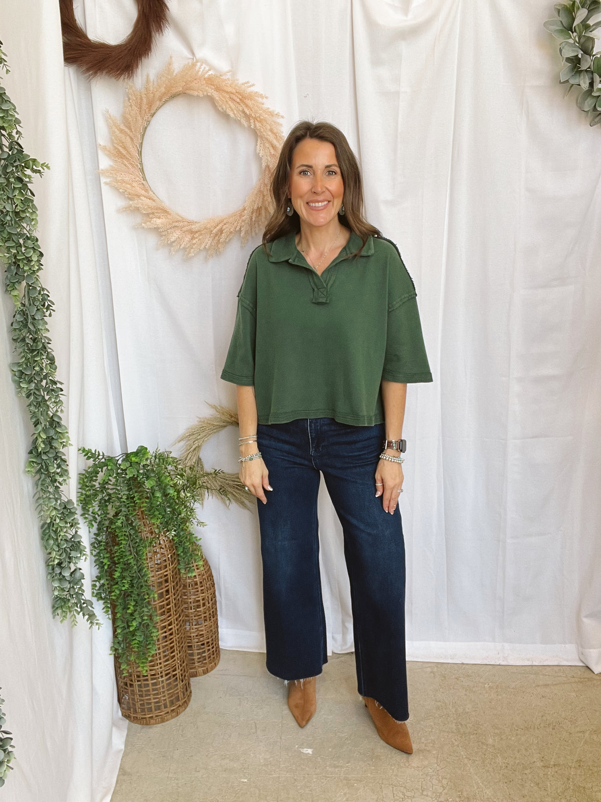 Livy Short Sleeve Collar Top-Green-Short Sleeve Tops-hyfve-The Silo Boutique, Women's Fashion Boutique Located in Warren and Grand Forks North Dakota