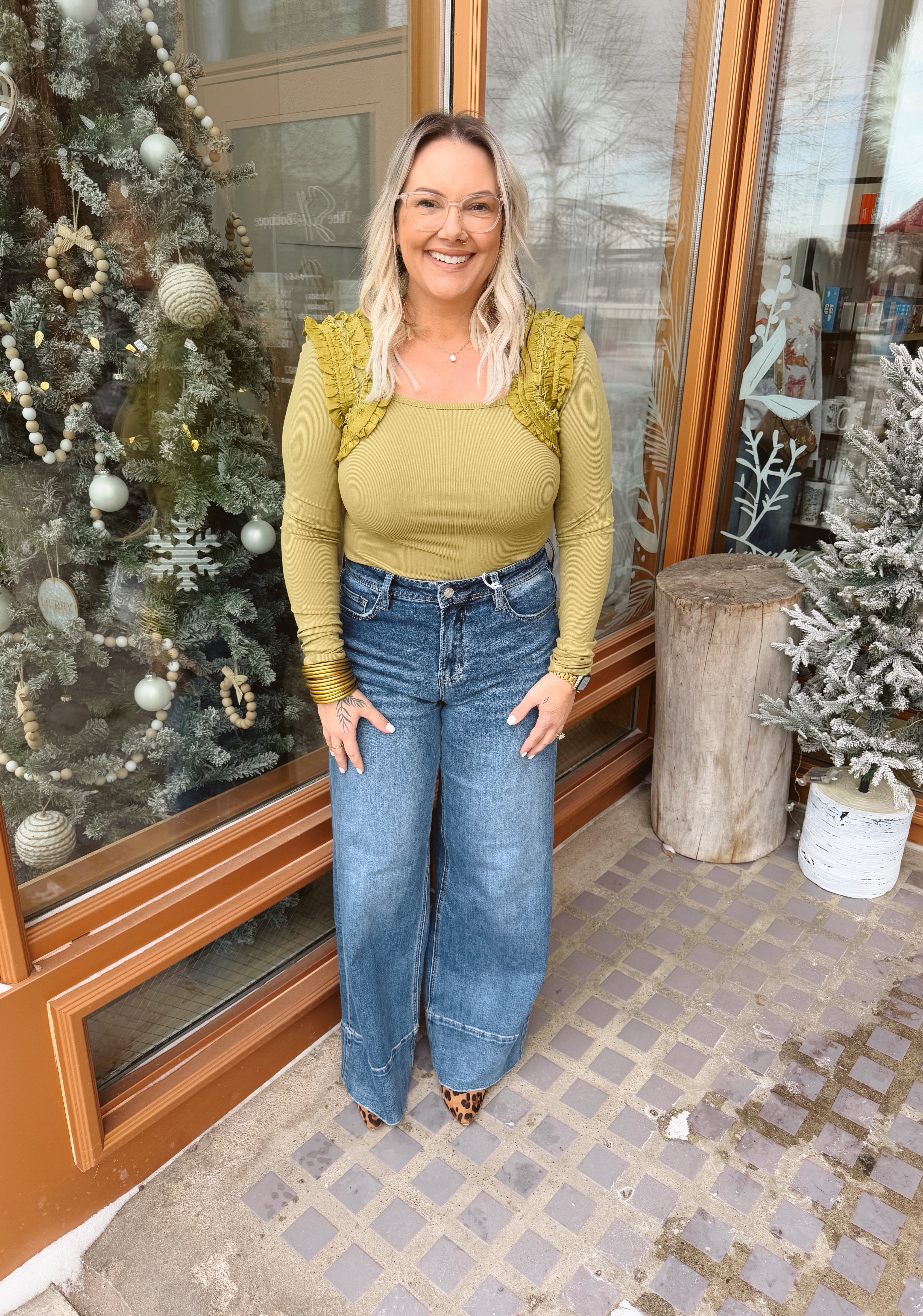 Lemon Grass Ruffle Top-Final Sale Online Only-Long Sleeve Tops-listicle-The Silo Boutique, Women's Fashion Boutique Located in Warren and Grand Forks North Dakota