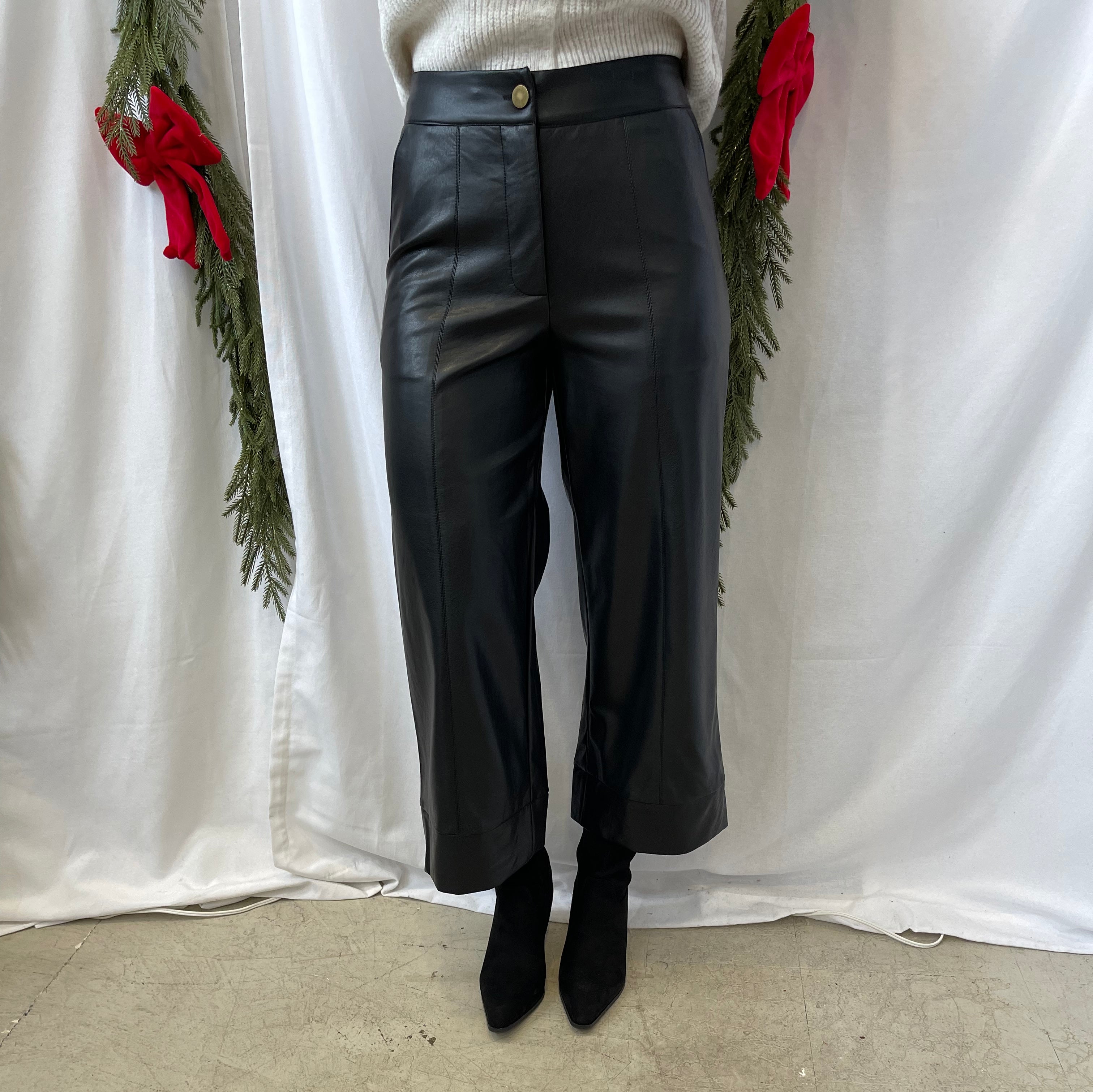 Muse Leather Wide Straight Leg Pants-Final Sale-Pants-miou muse-The Silo Boutique, Women's Fashion Boutique Located in Warren and Grand Forks North Dakota