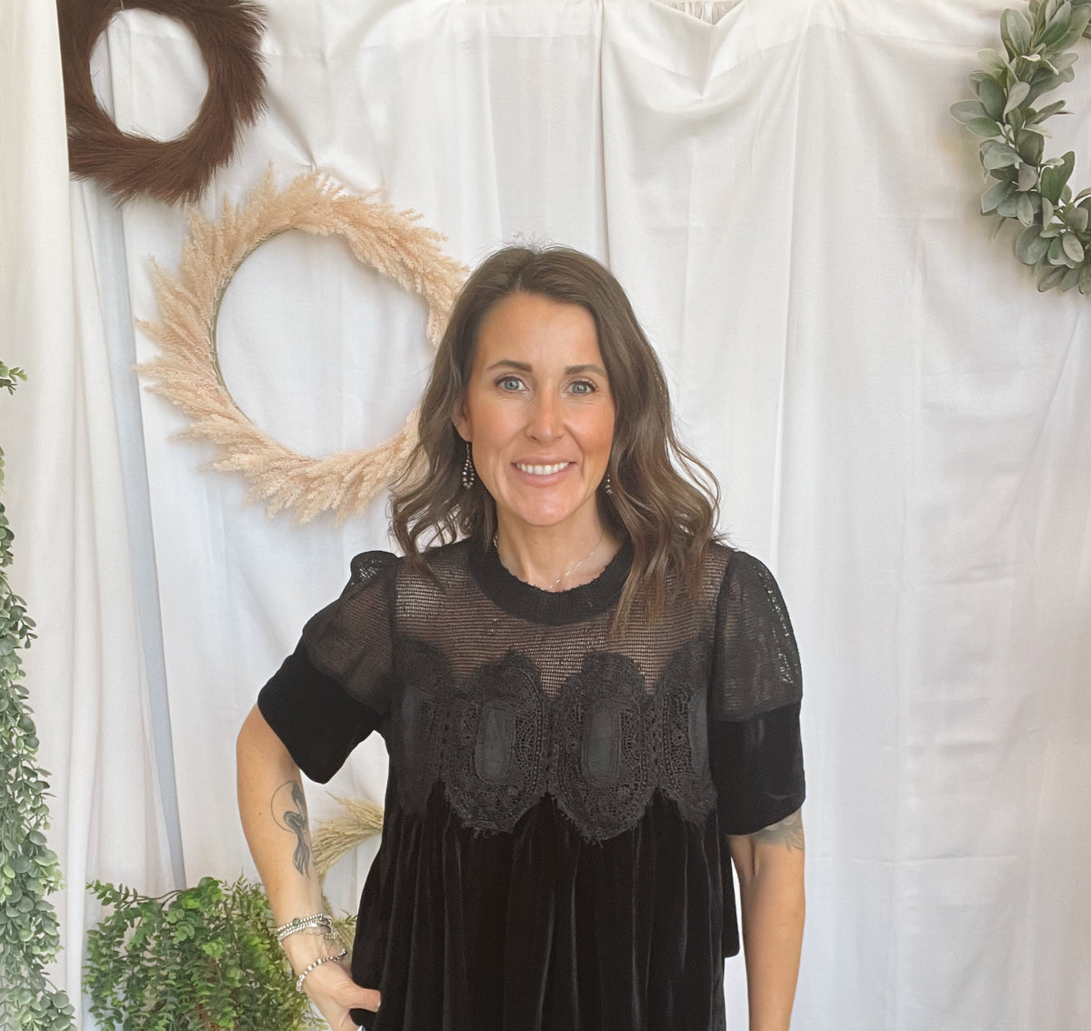 Velvet Scallop Top-Black-Short Sleeve Tops-hem and thread-The Silo Boutique, Women's Fashion Boutique Located in Warren and Grand Forks North Dakota