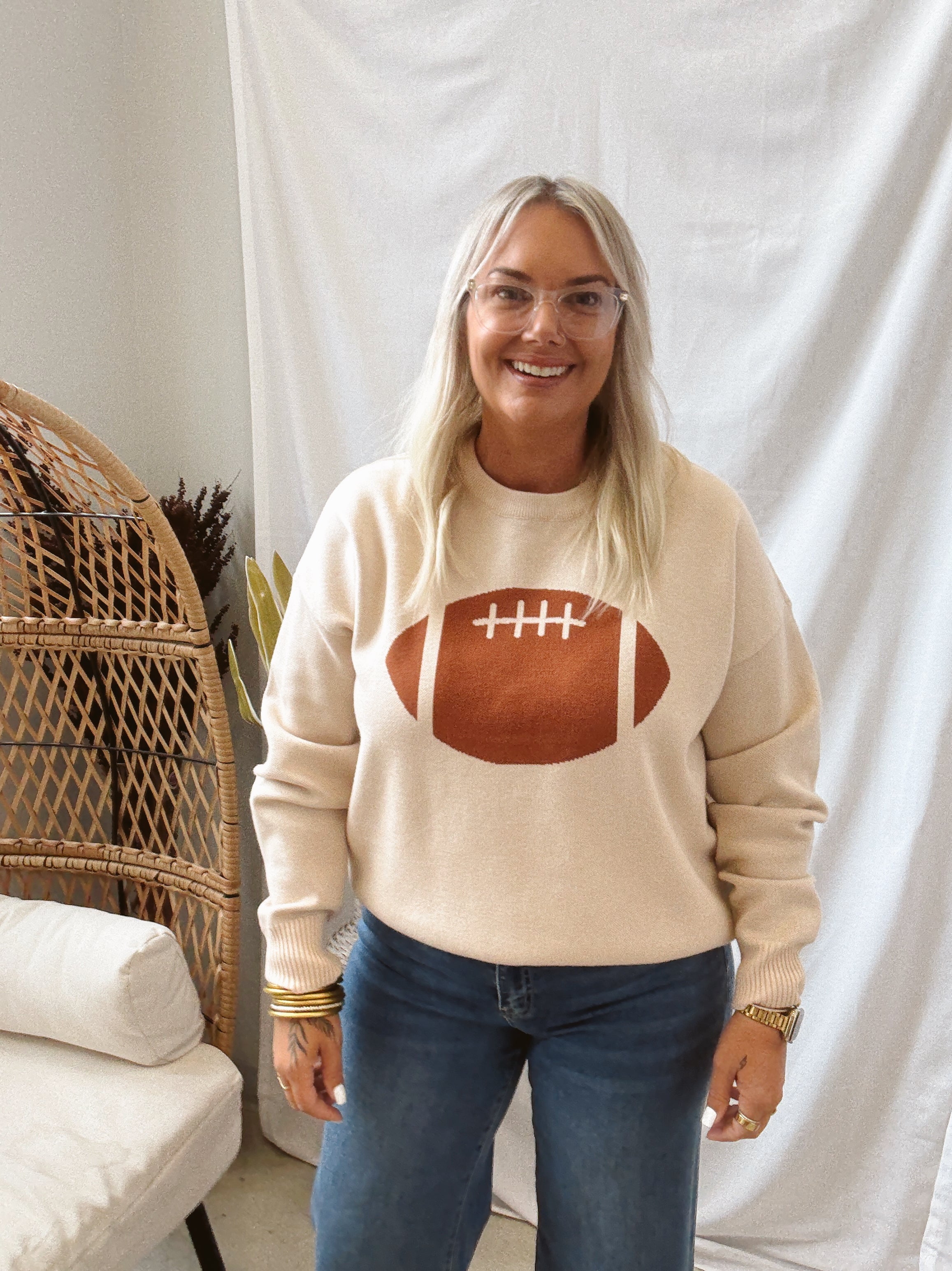 Cream Football Sweater-Final Sale-Sweaters-tea and Rose-The Silo Boutique, Women's Fashion Boutique Located in Warren and Grand Forks North Dakota