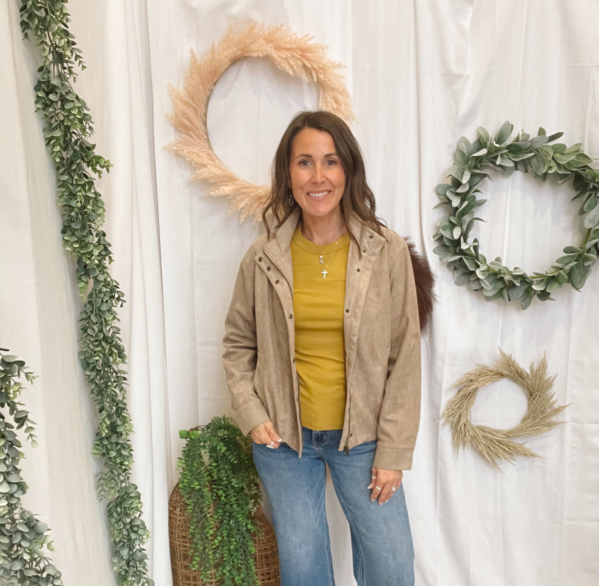 Be Cool Suede Classic Jacket-Sand-Cardigans-be cool-The Silo Boutique, Women's Fashion Boutique Located in Warren and Grand Forks North Dakota