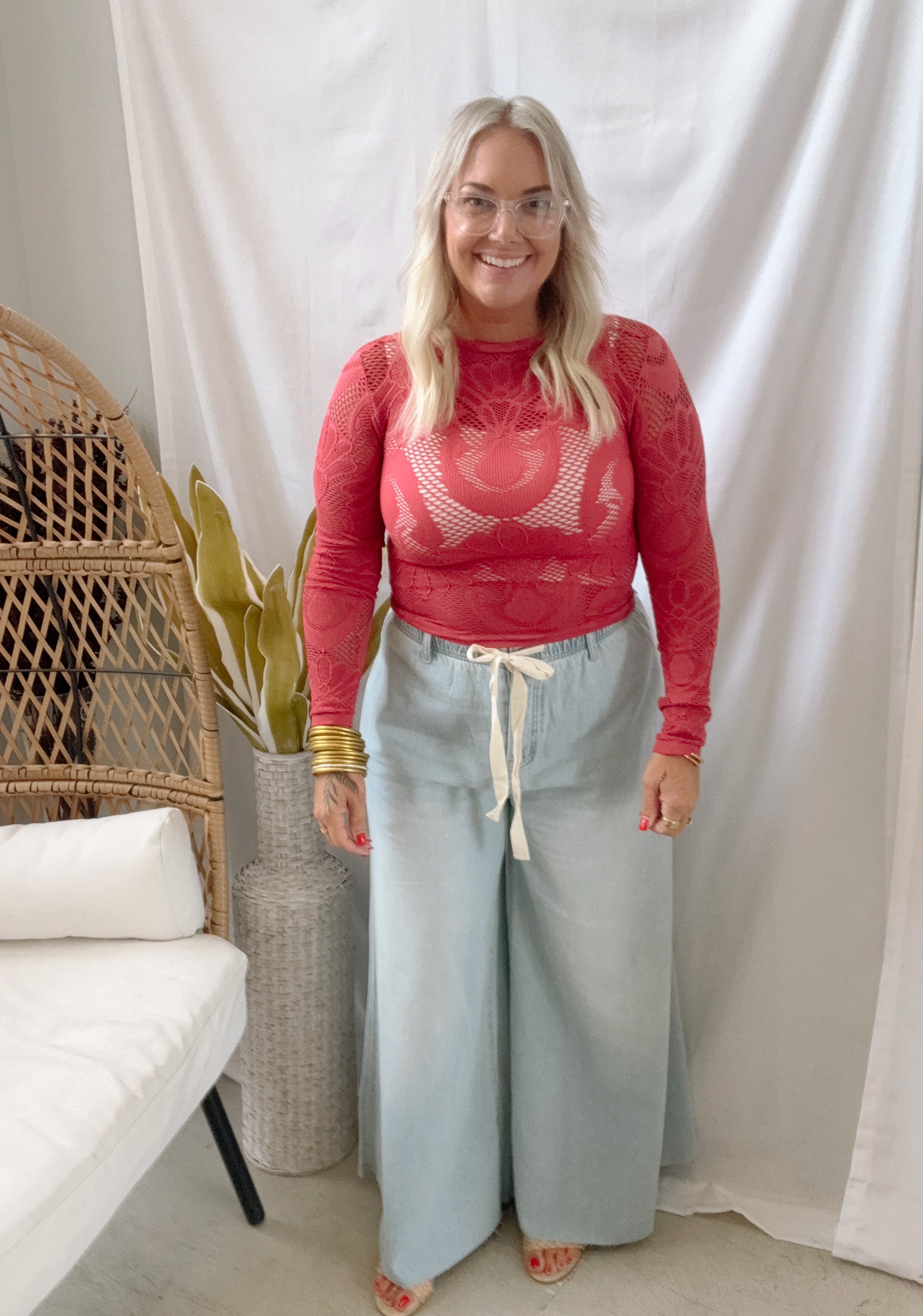 Knit Seamless Jacquard Top-Crimson-Long Sleeve Tops-by together-The Silo Boutique, Women's Fashion Boutique Located in Warren and Grand Forks North Dakota