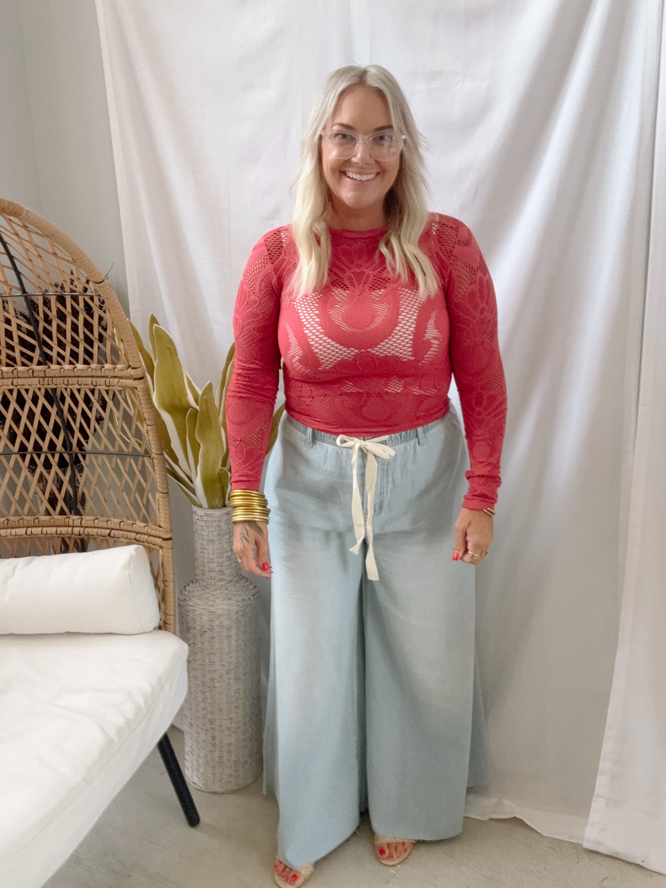 Knit Seamless Jacquard Top-Crimson-Long Sleeve Tops-by together-The Silo Boutique, Women's Fashion Boutique Located in Warren and Grand Forks North Dakota