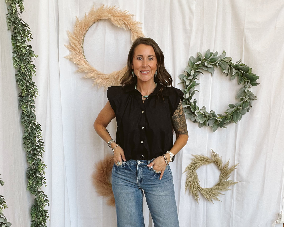 Gloria Button Up Sleeveless Top-Black-Tank Tops-entro-The Silo Boutique, Women's Fashion Boutique Located in Warren and Grand Forks North Dakota