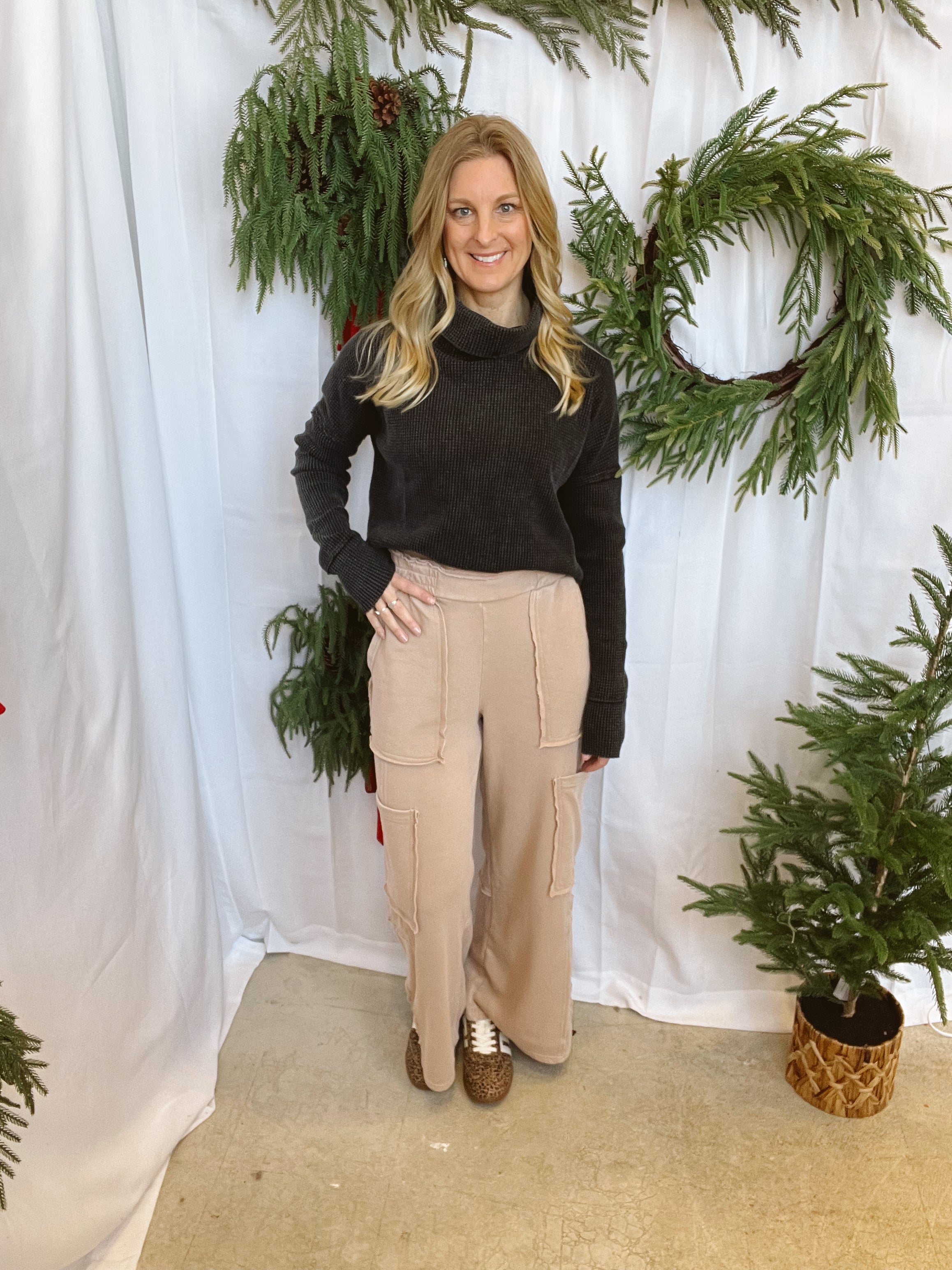 Knit Oversized Cargo Pants-Taupe-Pants-hyfve-The Silo Boutique, Women's Fashion Boutique Located in Warren and Grand Forks North Dakota