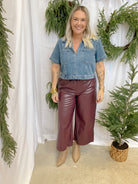 Before You Crop Leather Pants-Wine-Pants-before you-The Silo Boutique, Women's Fashion Boutique Located in Warren and Grand Forks North Dakota