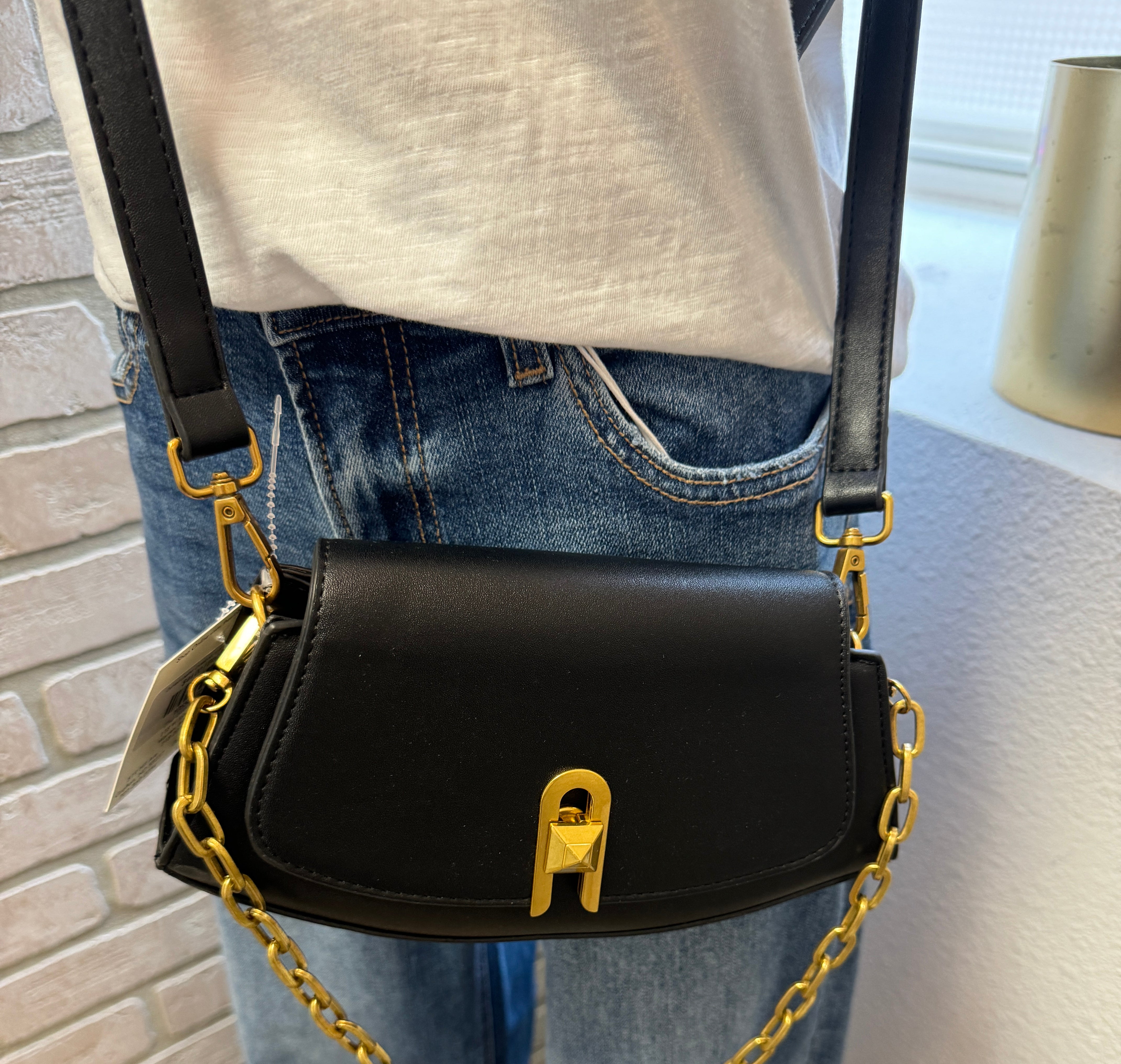Curved Leather Crossbody or Shoulder Purse-Crossbody Purses-Fame-The Silo Boutique, Women's Fashion Boutique Located in Warren and Grand Forks North Dakota
