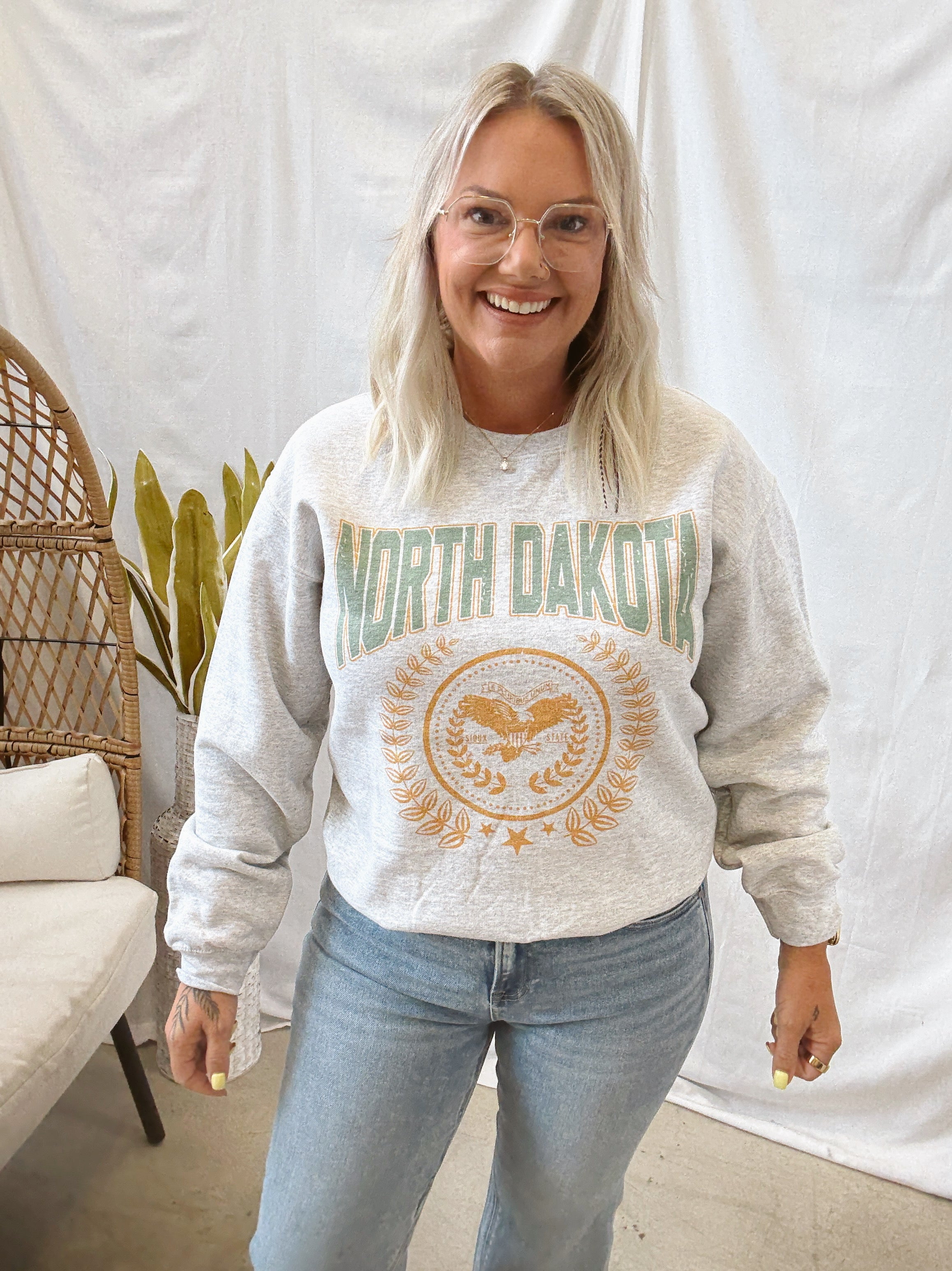 North Dakota Wreath Graphic Sweatshirt-Sweatshirts-blume-The Silo Boutique, Women's Fashion Boutique Located in Warren and Grand Forks North Dakota