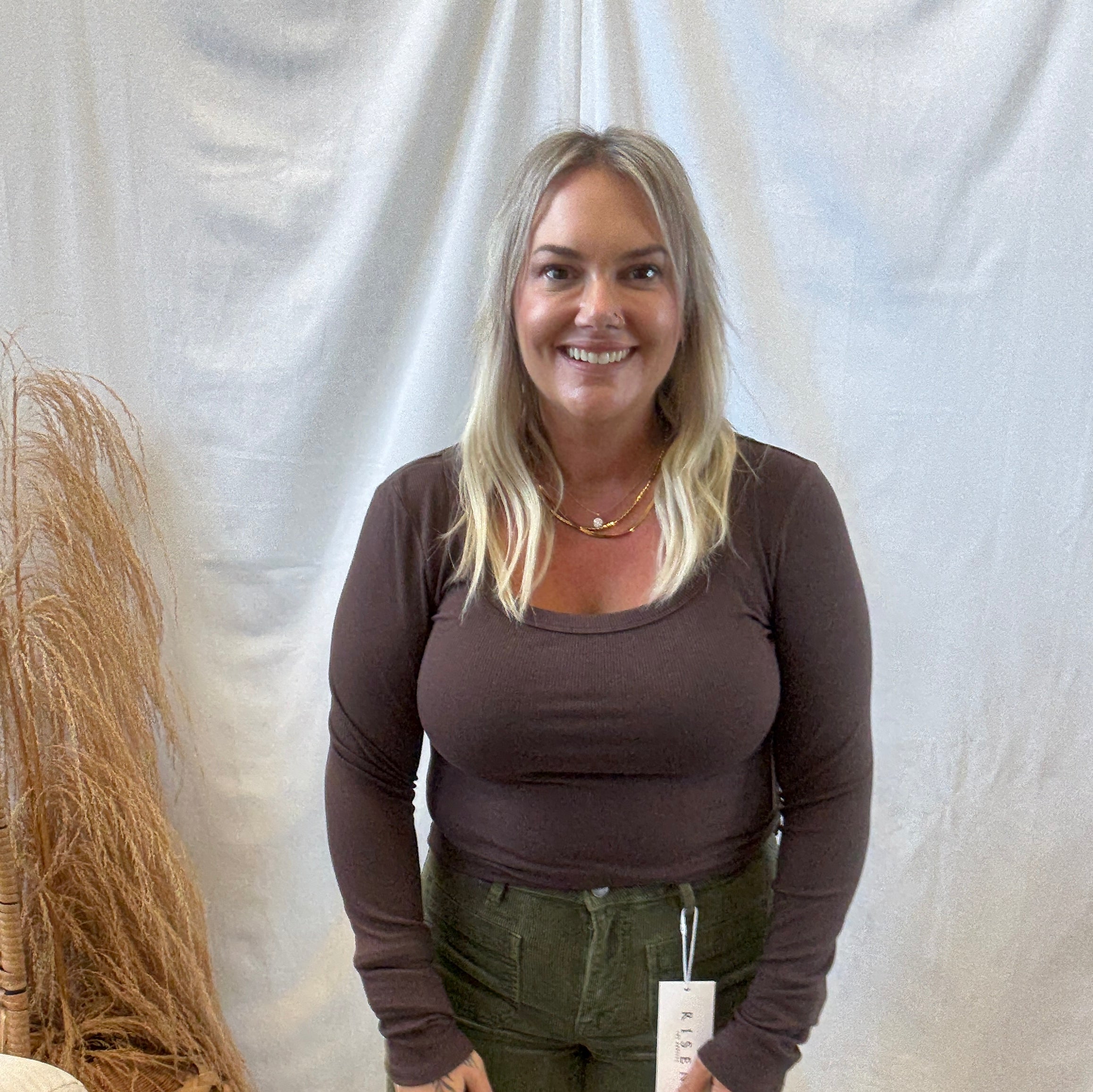 Mono B Scoop Long Sleeve Top-Espresso-Long Sleeve Tops-mono b-The Silo Boutique, Women's Fashion Boutique Located in Warren and Grand Forks North Dakota