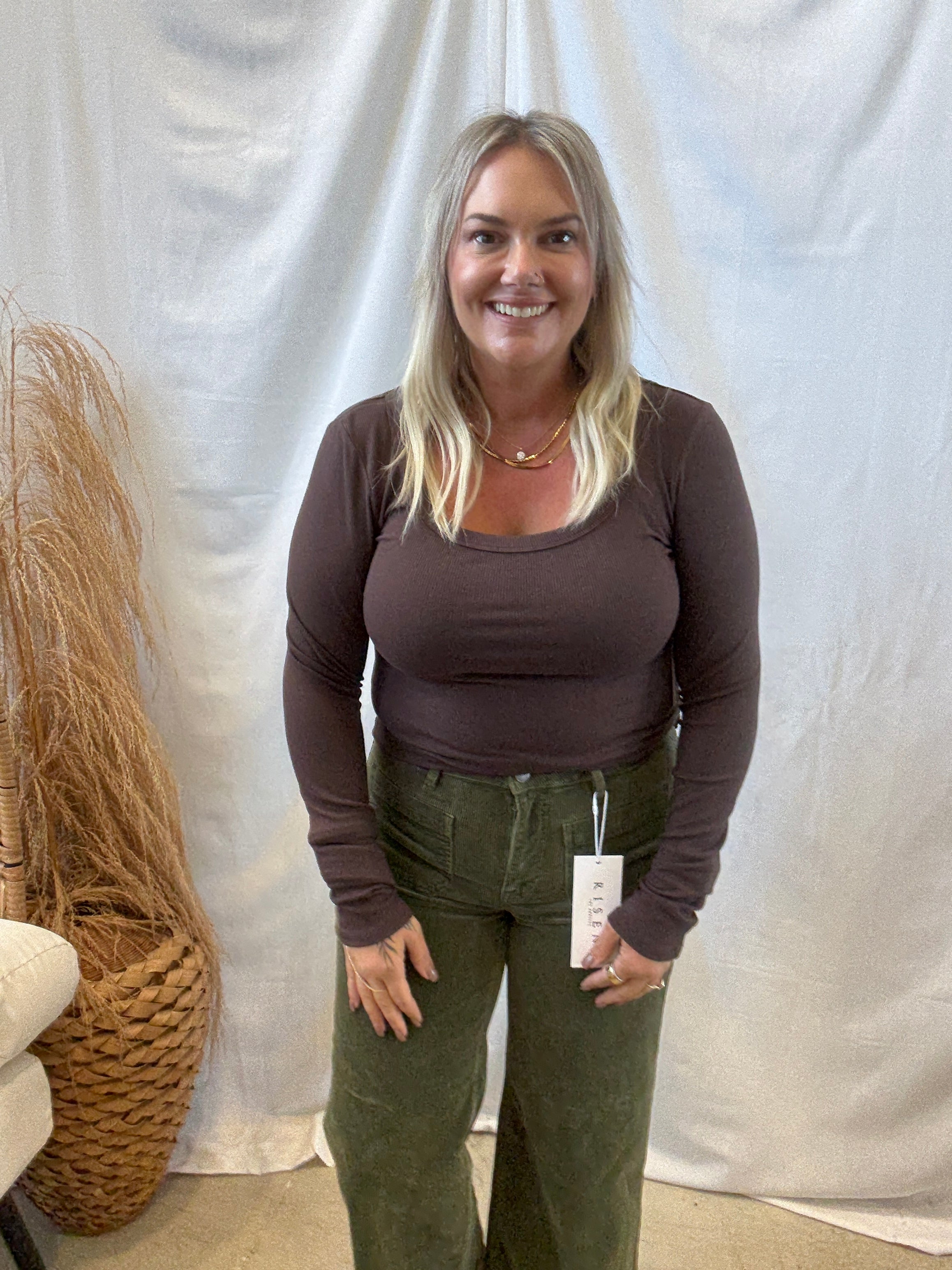 Mono B Scoop Long Sleeve Top-Espresso-Long Sleeve Tops-mono b-The Silo Boutique, Women's Fashion Boutique Located in Warren and Grand Forks North Dakota