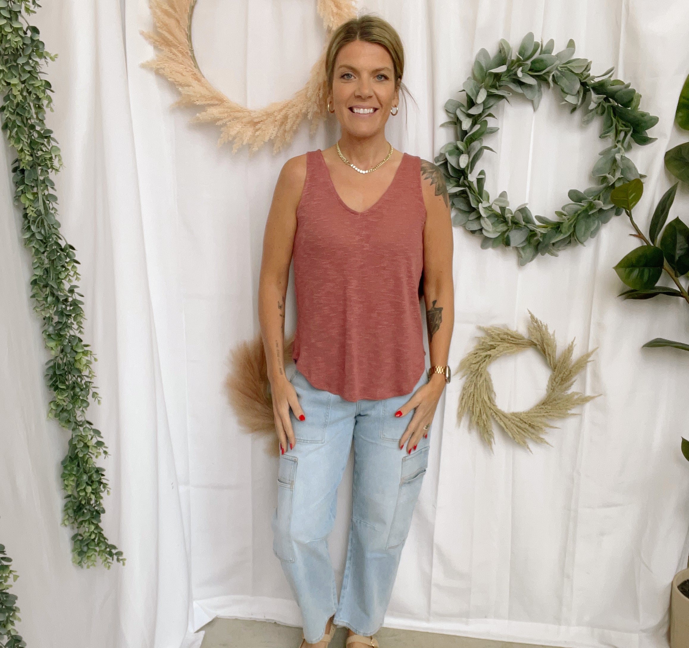 Mel V Neck Slub Tank Top-Rose-Tank Tops-Zenana-The Silo Boutique, Women's Fashion Boutique Located in Warren and Grand Forks North Dakota