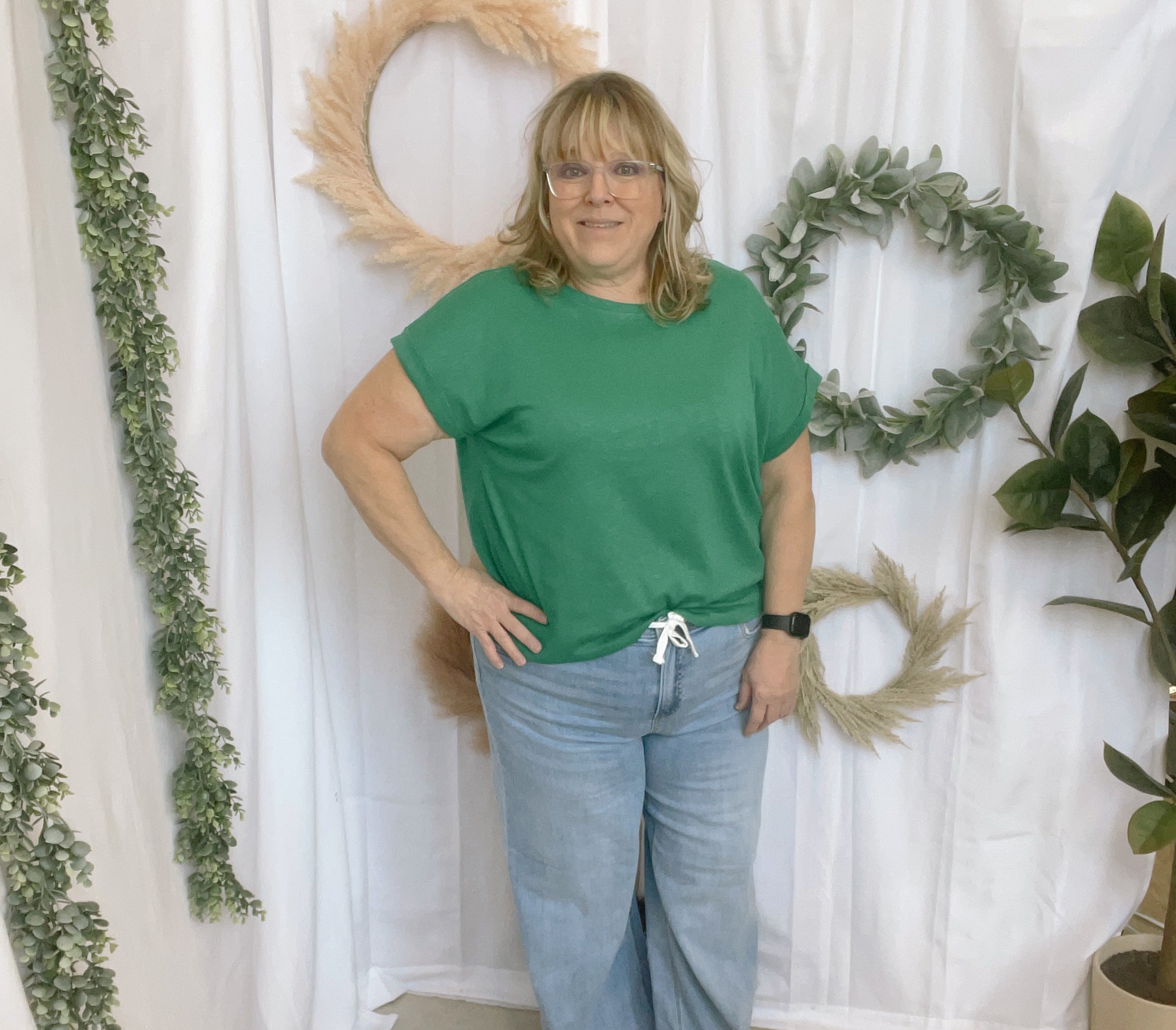 Kelly Slub Rolled Sleeve Tee-Short Sleeve Tops-Zenana-The Silo Boutique, Women's Fashion Boutique Located in Warren and Grand Forks North Dakota