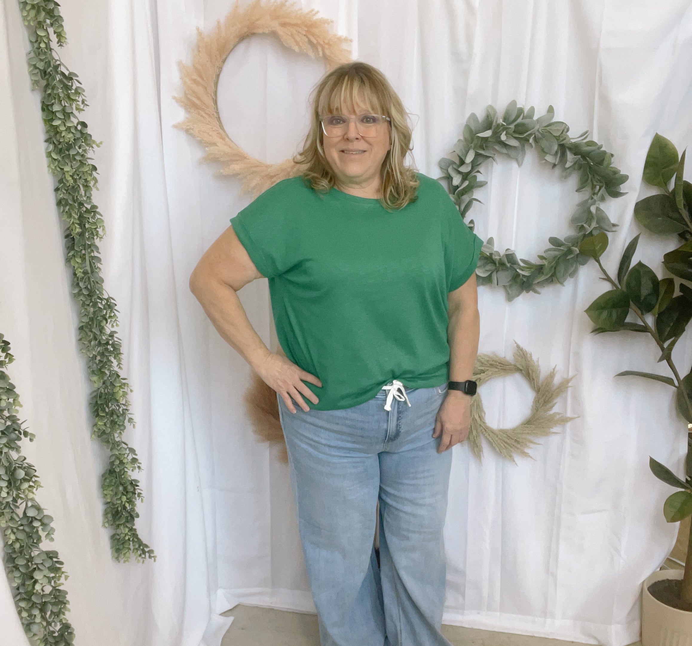 Kelly Slub Rolled Sleeve Tee-Short Sleeve Tops-Zenana-The Silo Boutique, Women's Fashion Boutique Located in Warren and Grand Forks North Dakota