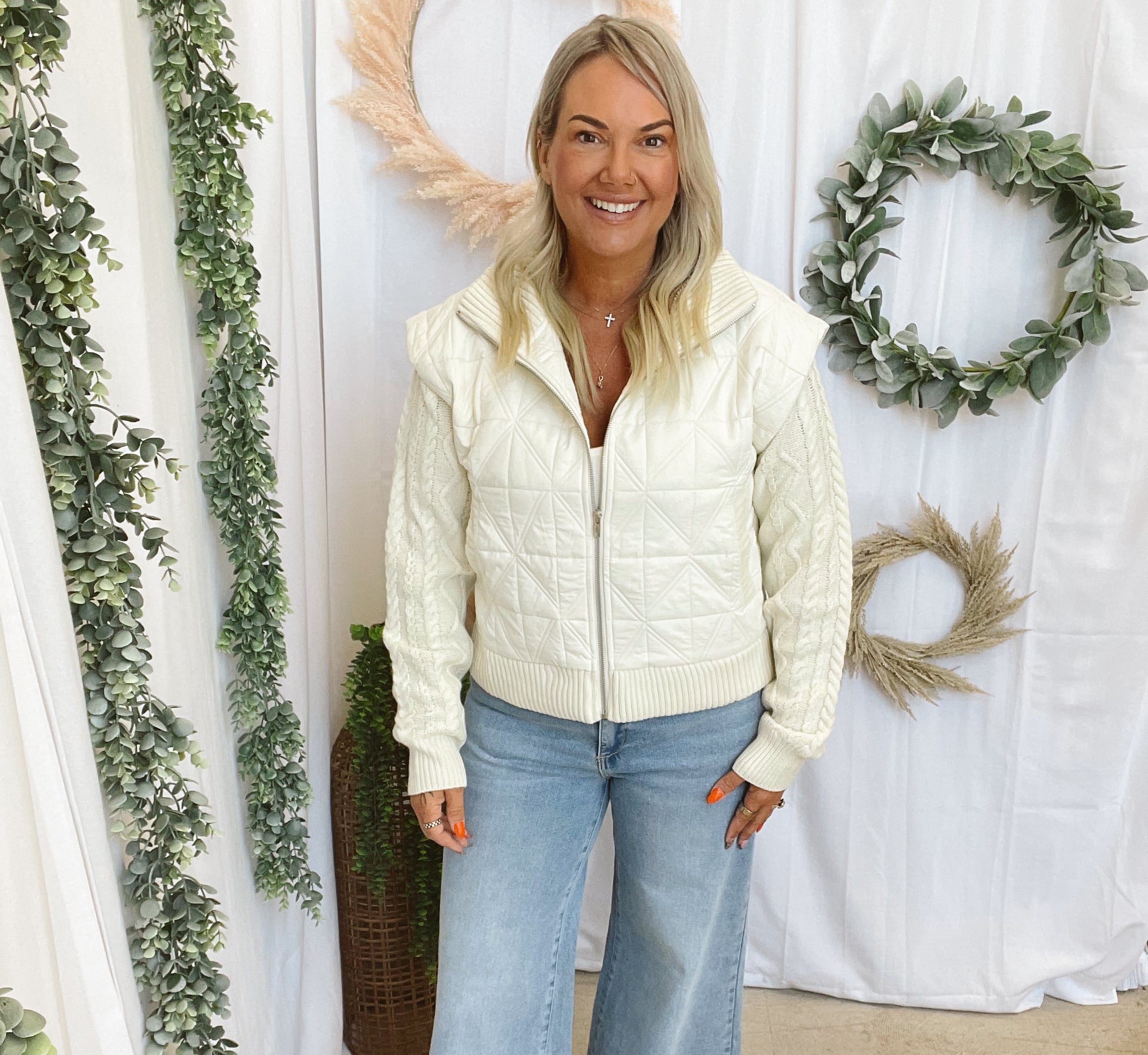Renee Mixed Media Jacket-Ivory-Coats & Jackets-mystree-The Silo Boutique, Women's Fashion Boutique Located in Warren and Grand Forks North Dakota
