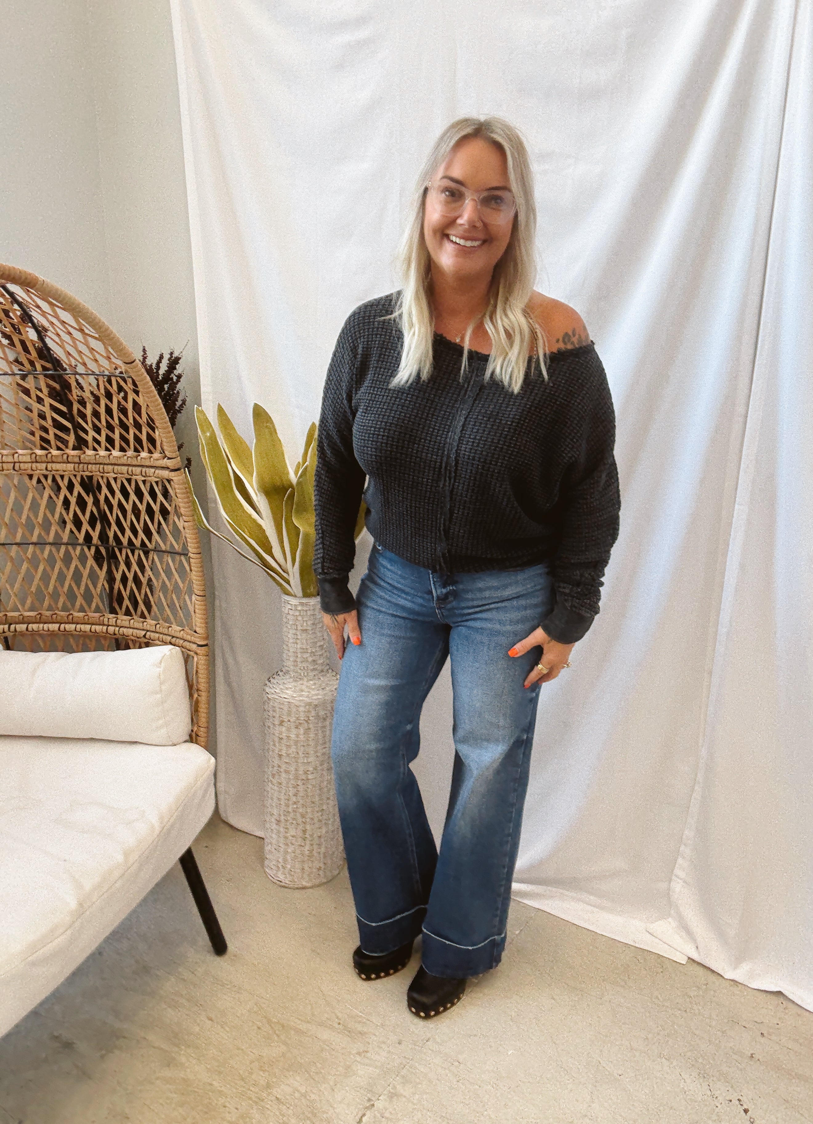 Risen Wide Leg Cuff Jeans-Final Sale-Jeans-risen-The Silo Boutique, Women's Fashion Boutique Located in Warren and Grand Forks North Dakota