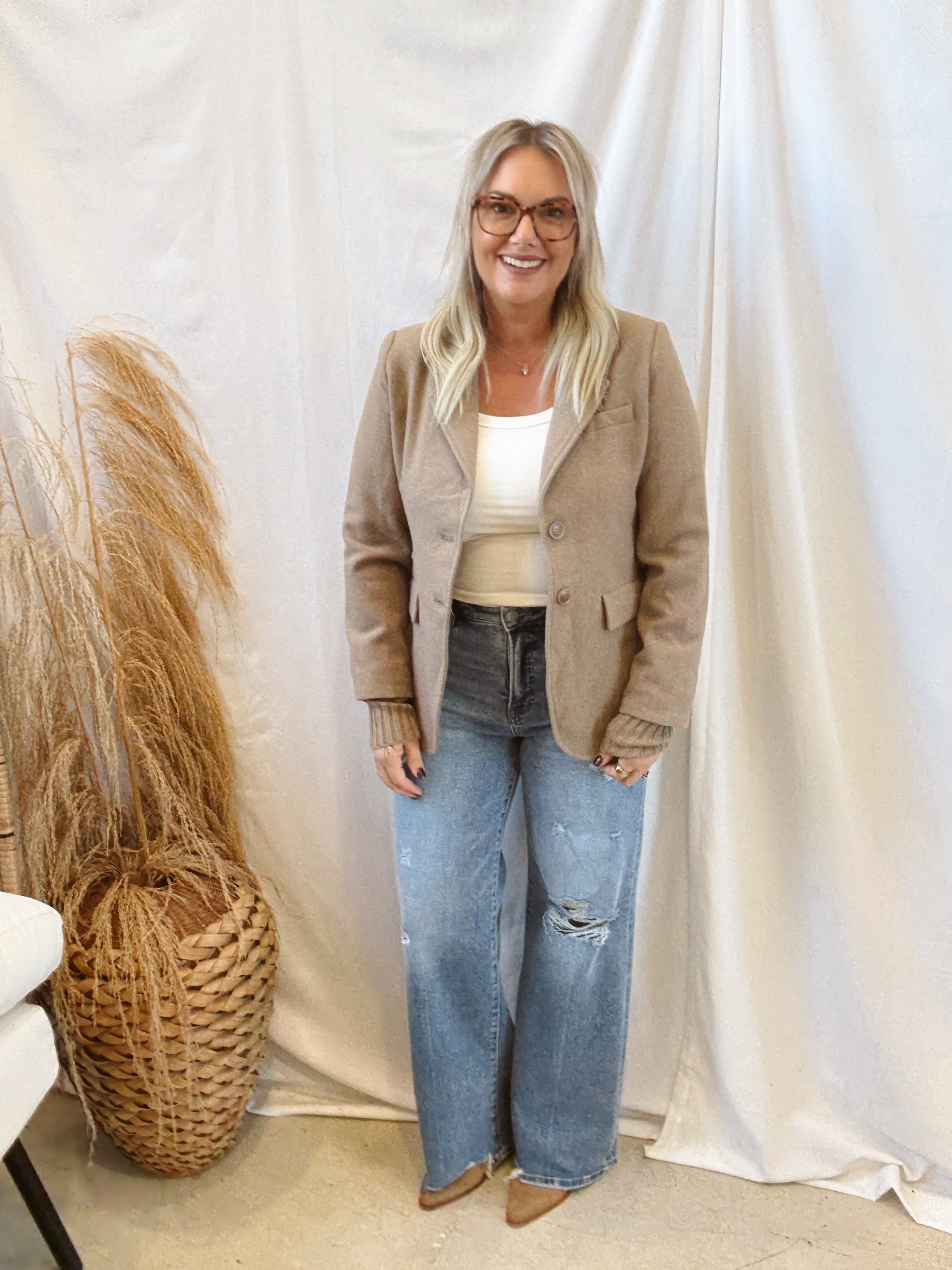 Mocha Layered Blazer-Blazers-hem and thread-The Silo Boutique, Women's Fashion Boutique Located in Warren and Grand Forks North Dakota