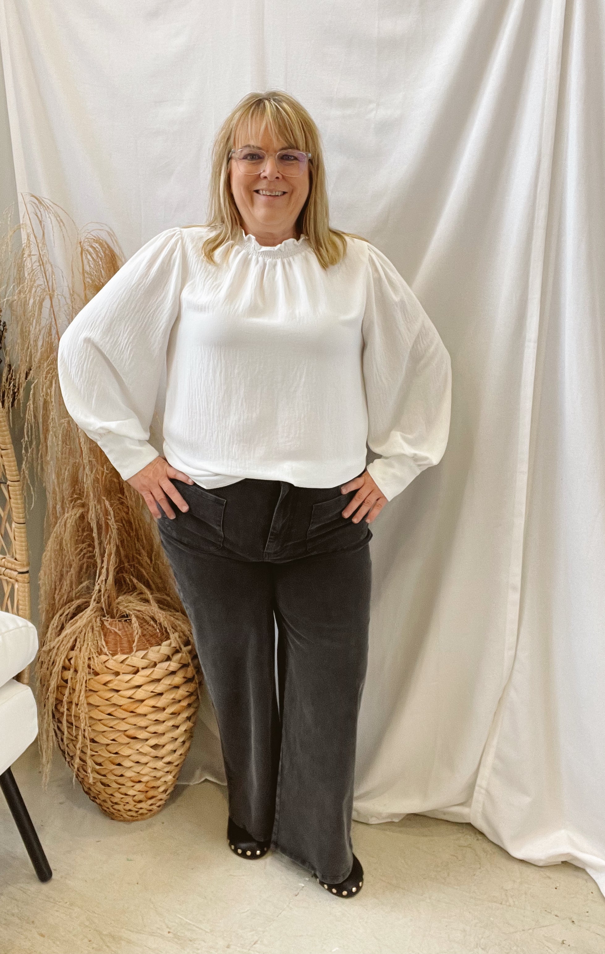 Long Sleeve Airflow Blouse-White-Long Sleeve Tops-oddi-The Silo Boutique, Women's Fashion Boutique Located in Warren and Grand Forks North Dakota