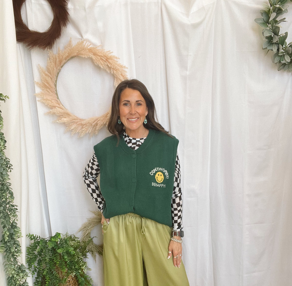 Happy Smile Sweater Vest-Green-Vests-jade-The Silo Boutique, Women's Fashion Boutique Located in Warren and Grand Forks North Dakota