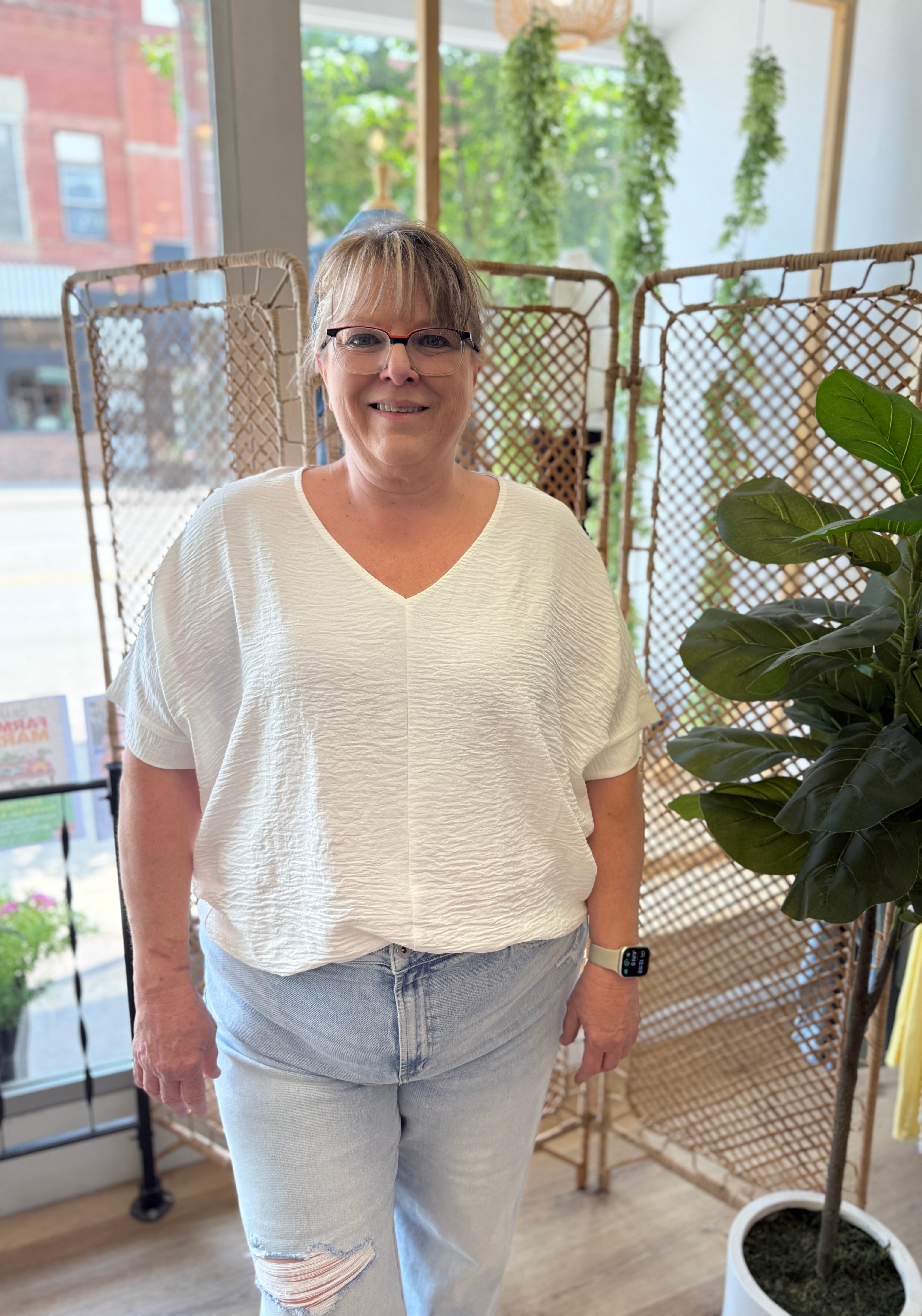 Zen V Neck Seam Top-White-Short Sleeve Tops-Zenana-The Silo Boutique, Women's Fashion Boutique Located in Warren and Grand Forks North Dakota