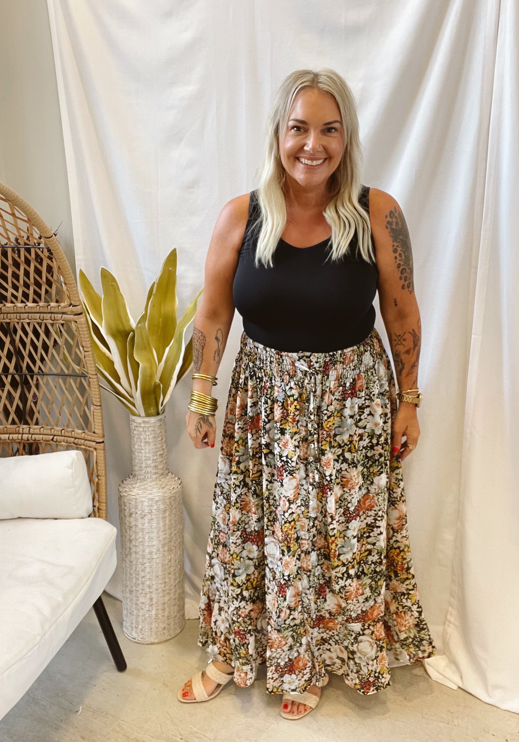 Black Floral Mix Maxi Skirt-Skirts-promesa-The Silo Boutique, Women's Fashion Boutique Located in Warren and Grand Forks North Dakota