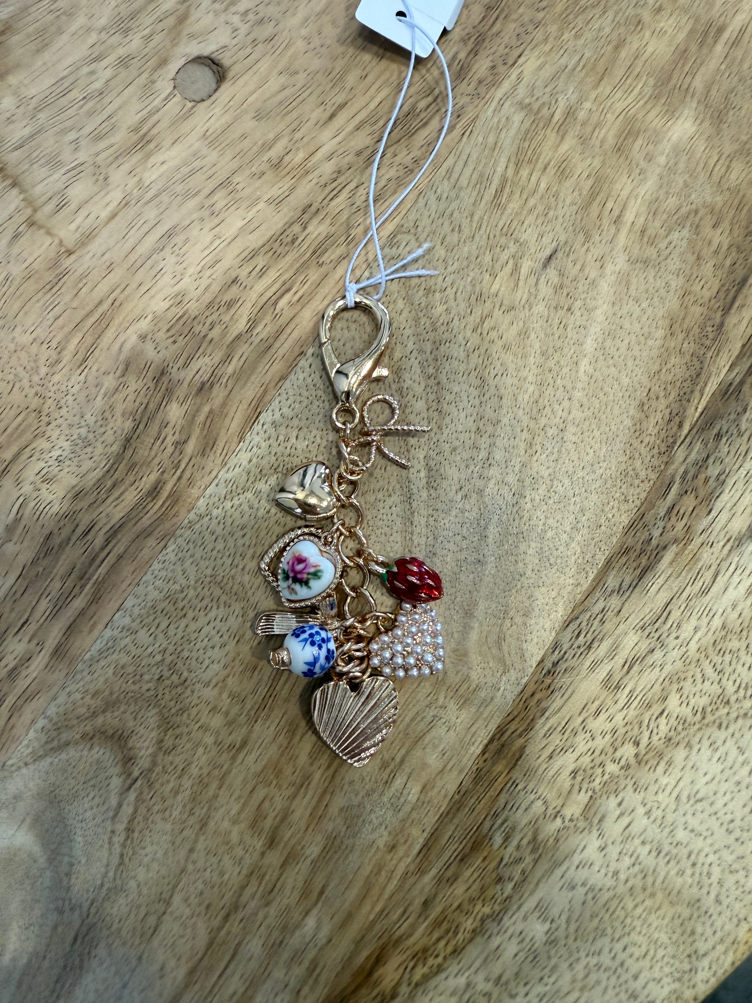 Porcelain Floral Heart Bag Charm-Keychains-joss-The Silo Boutique, Women's Fashion Boutique Located in Warren and Grand Forks North Dakota