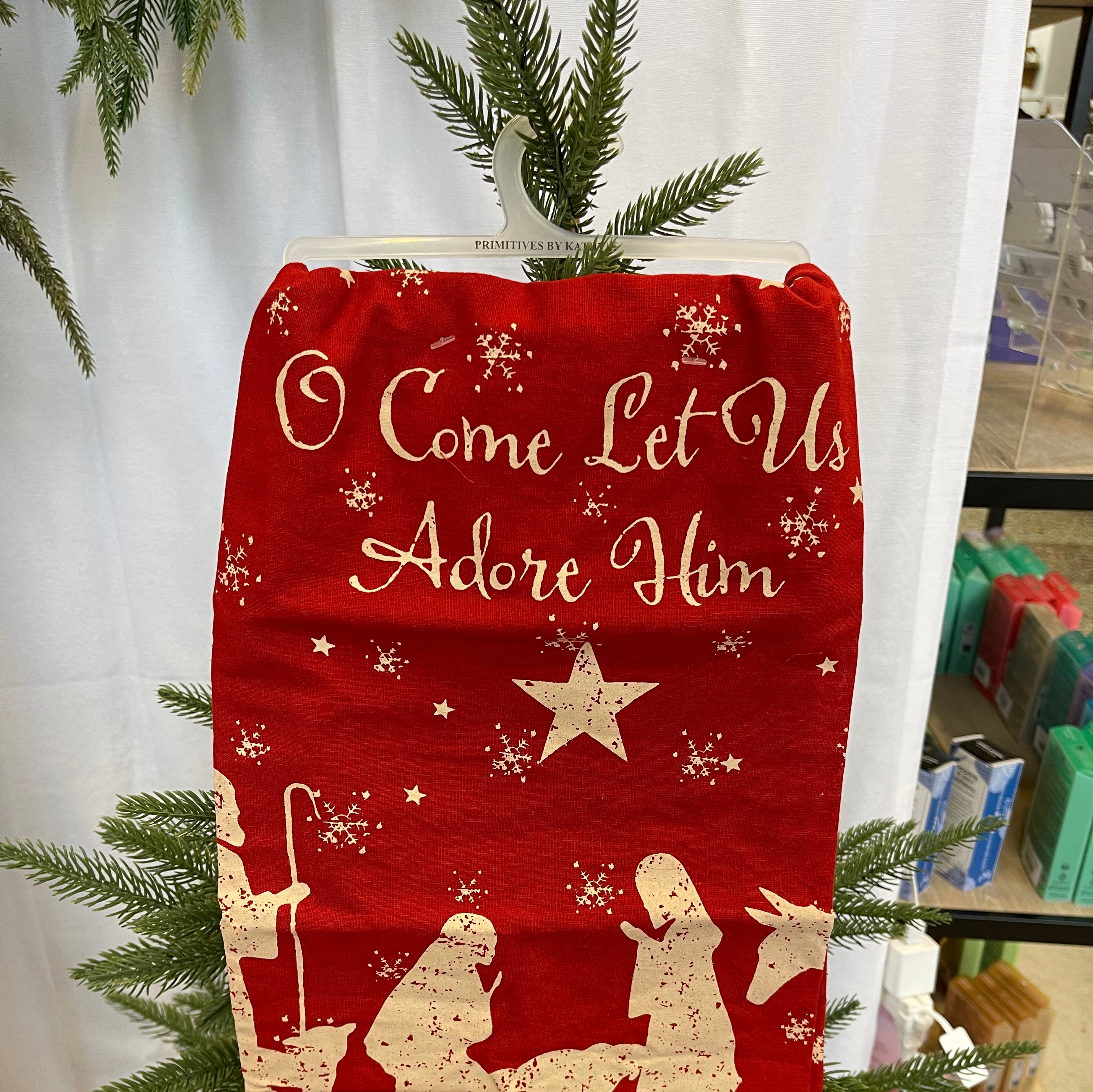 Let Us Adore Him Kitchen Towel-Tea Towels-primitives-The Silo Boutique, Women's Fashion Boutique Located in Warren and Grand Forks North Dakota