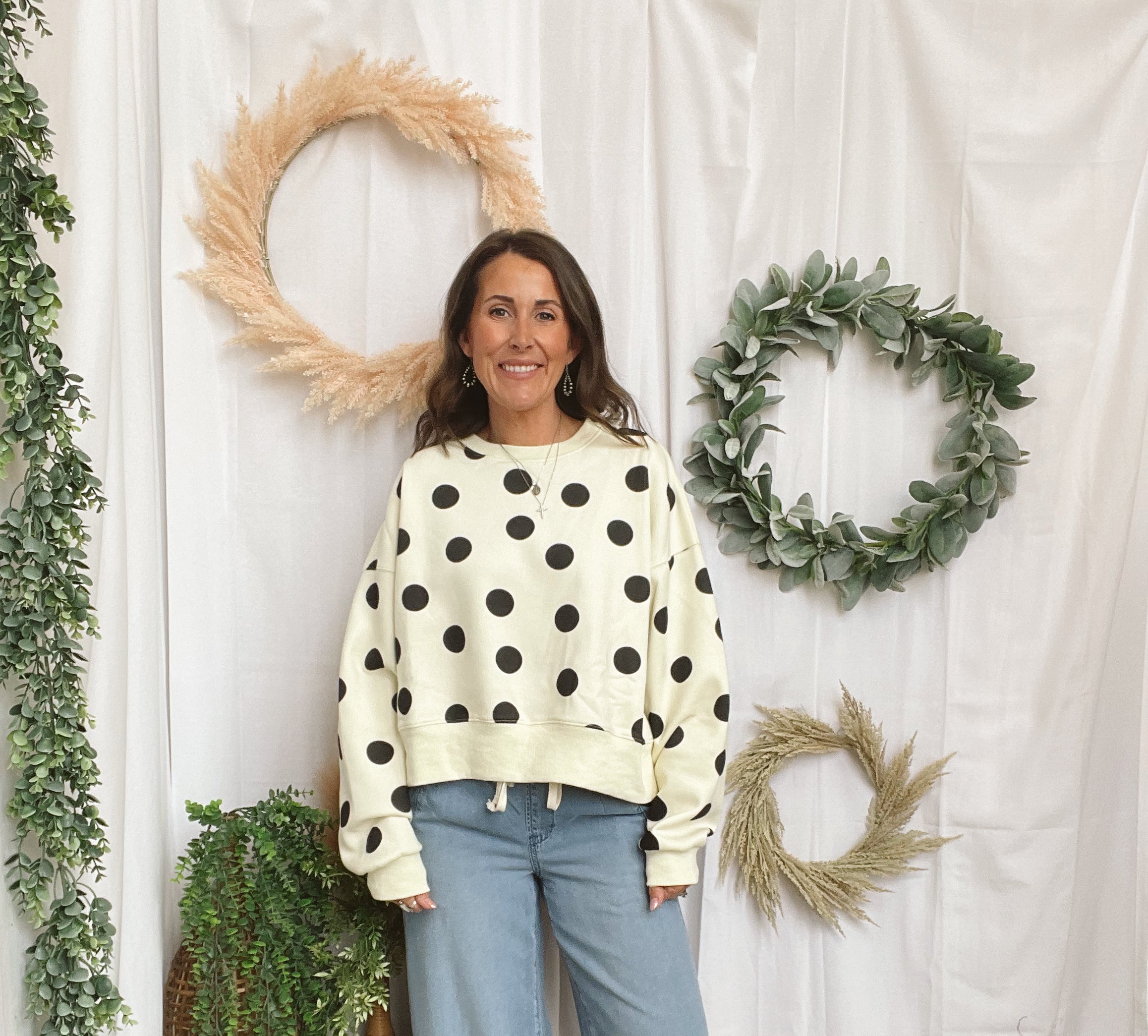 Poppy Polka Dot Sweatshirt-Sweatshirts-poppy-The Silo Boutique, Women's Fashion Boutique Located in Warren and Grand Forks North Dakota