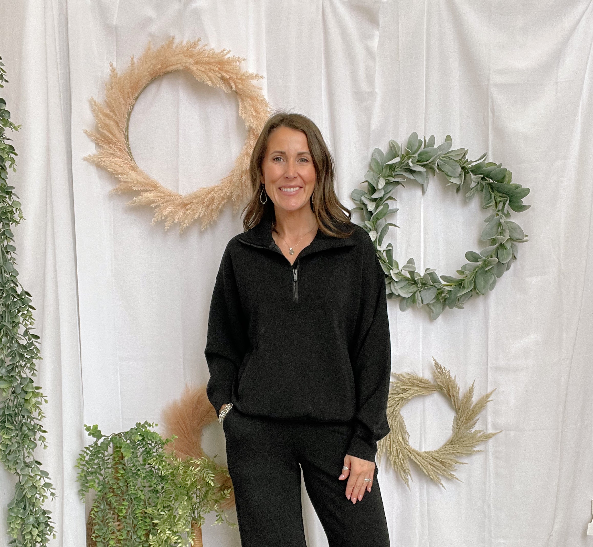Rae Mode Quarter Zip Scuba Pullover-Black-Sweatshirts-rae mode-The Silo Boutique, Women's Fashion Boutique Located in Warren and Grand Forks North Dakota
