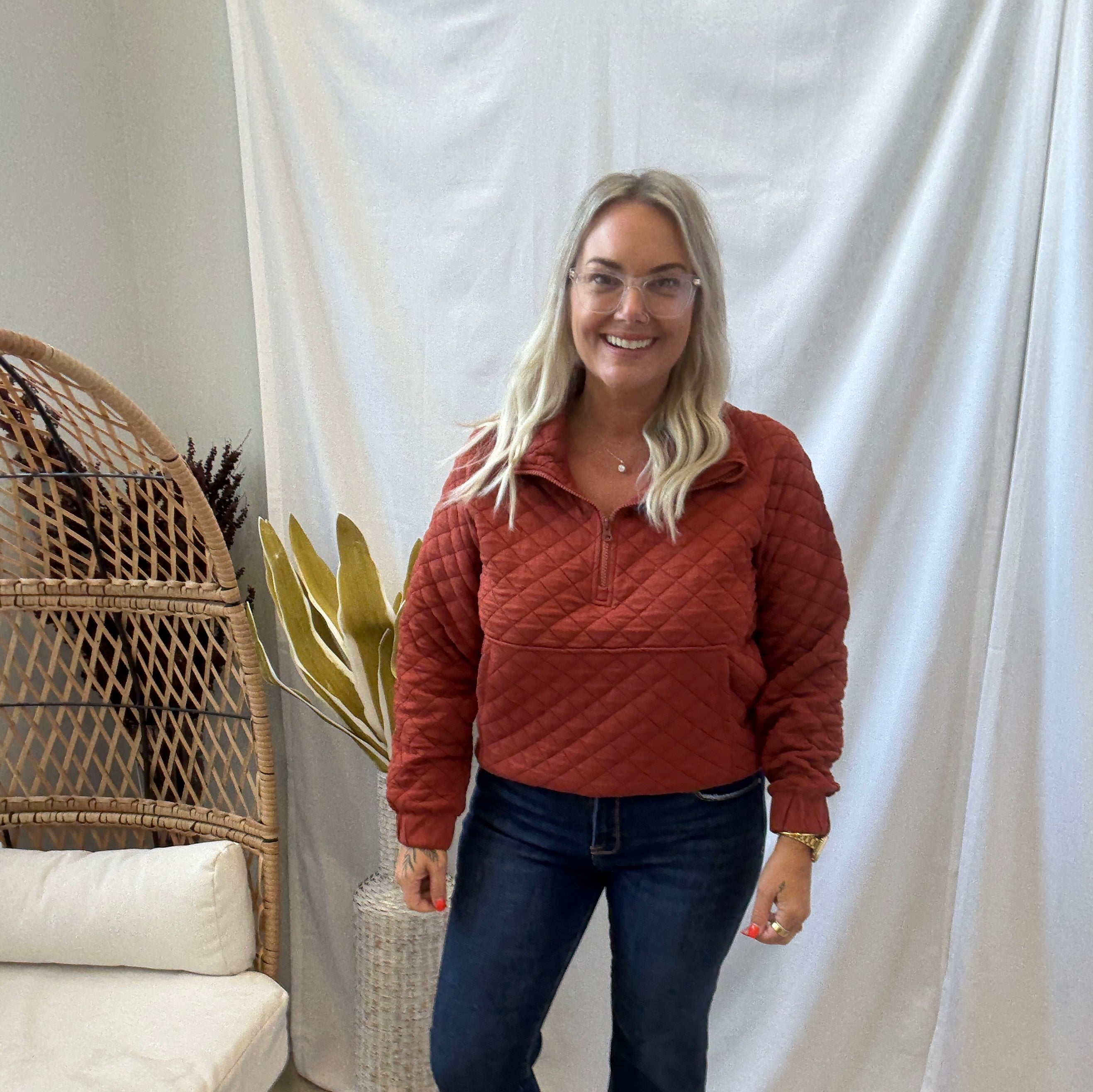 Mahogany Quilted Sweatshirt-Sweatshirts-mono b-The Silo Boutique, Women's Fashion Boutique Located in Warren and Grand Forks North Dakota