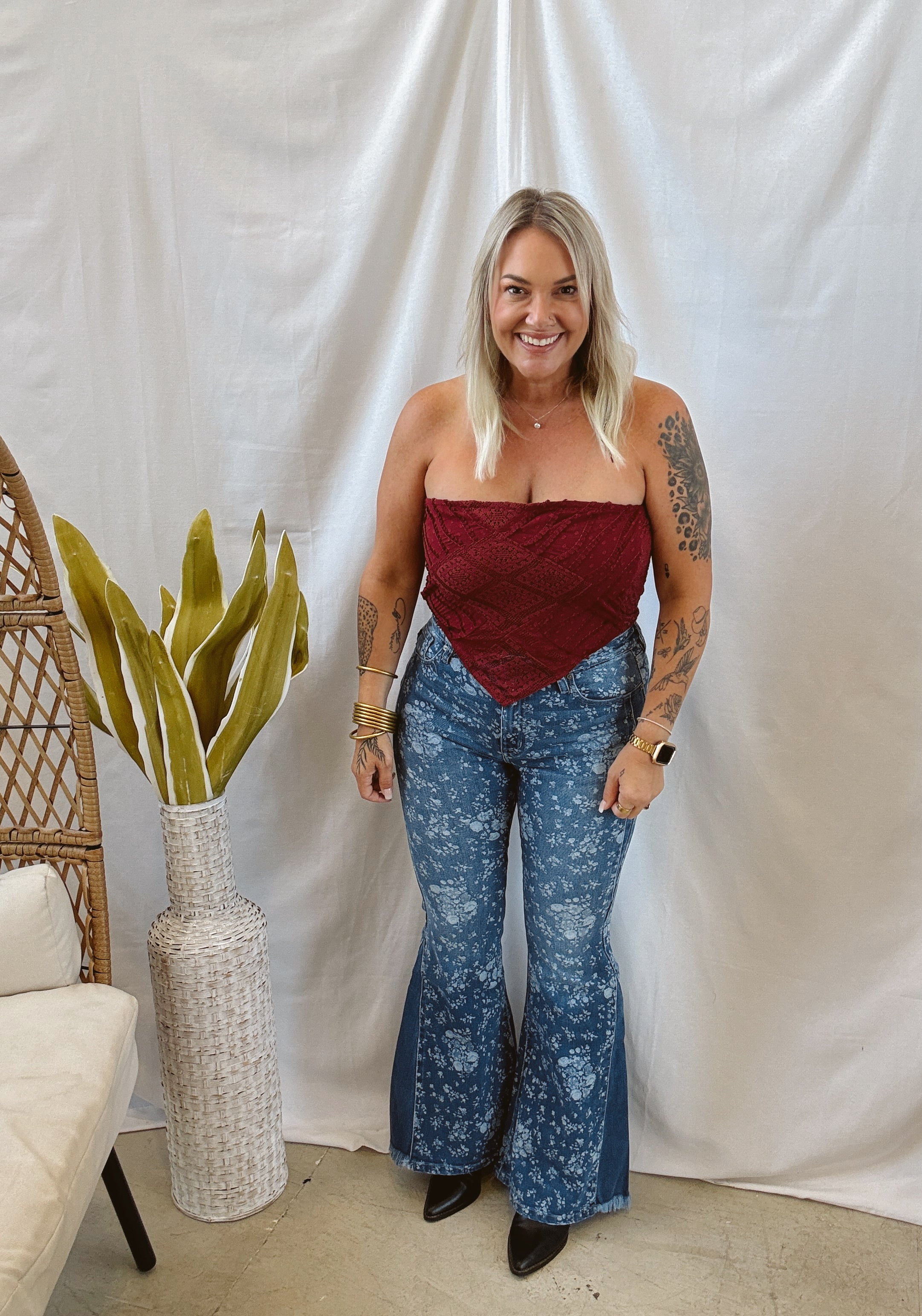 Boho Lace Strapless Top-Wine-Tank Tops-wisteria lane-The Silo Boutique, Women's Fashion Boutique Located in Warren and Grand Forks North Dakota