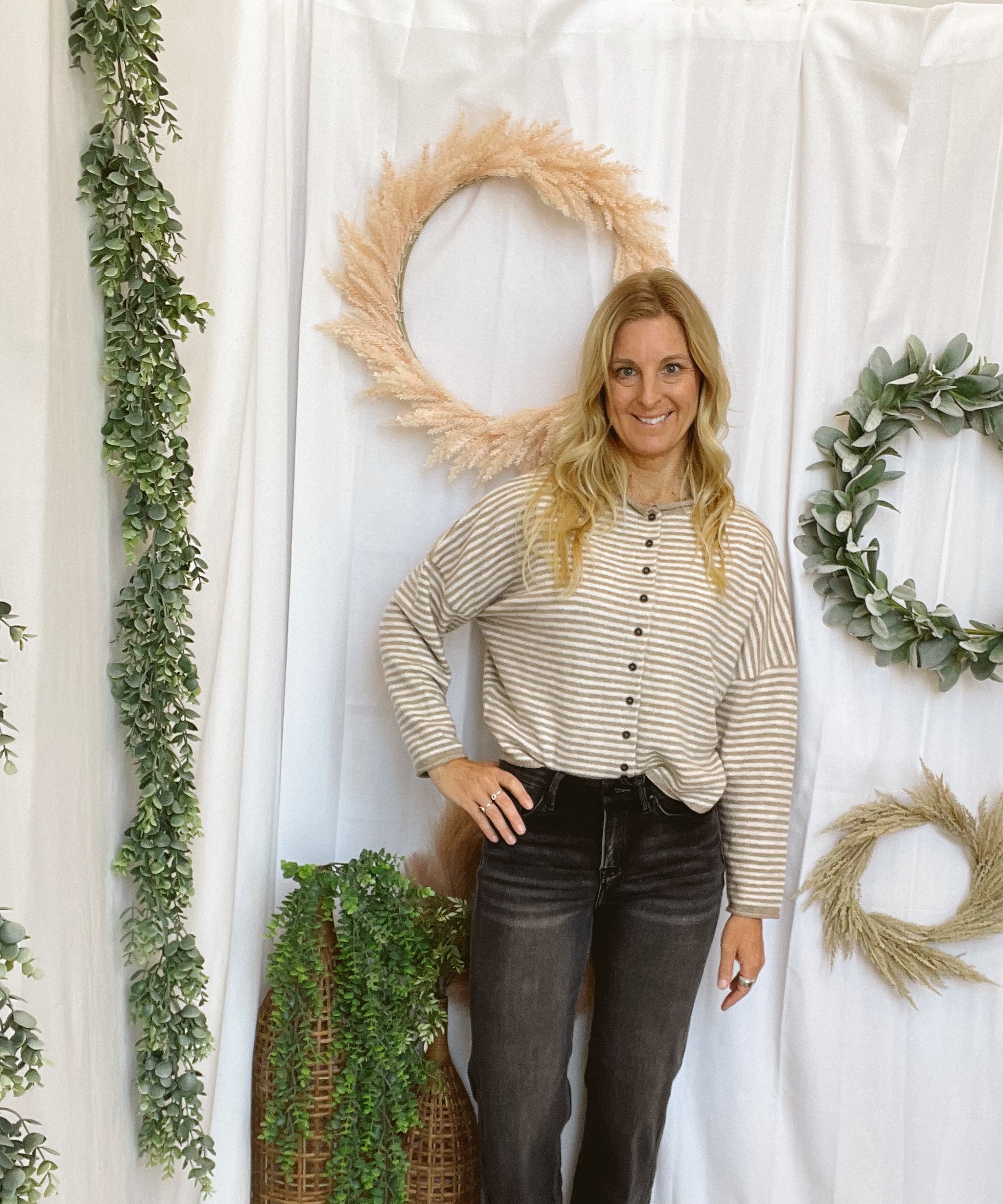 Jesse Striped Cardigan-Light Mocha-Cardigans-joa-The Silo Boutique, Women's Fashion Boutique Located in Warren and Grand Forks North Dakota