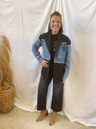 Black and Denim Mix Blazer-Blazers-entro-The Silo Boutique, Women's Fashion Boutique Located in Warren and Grand Forks North Dakota