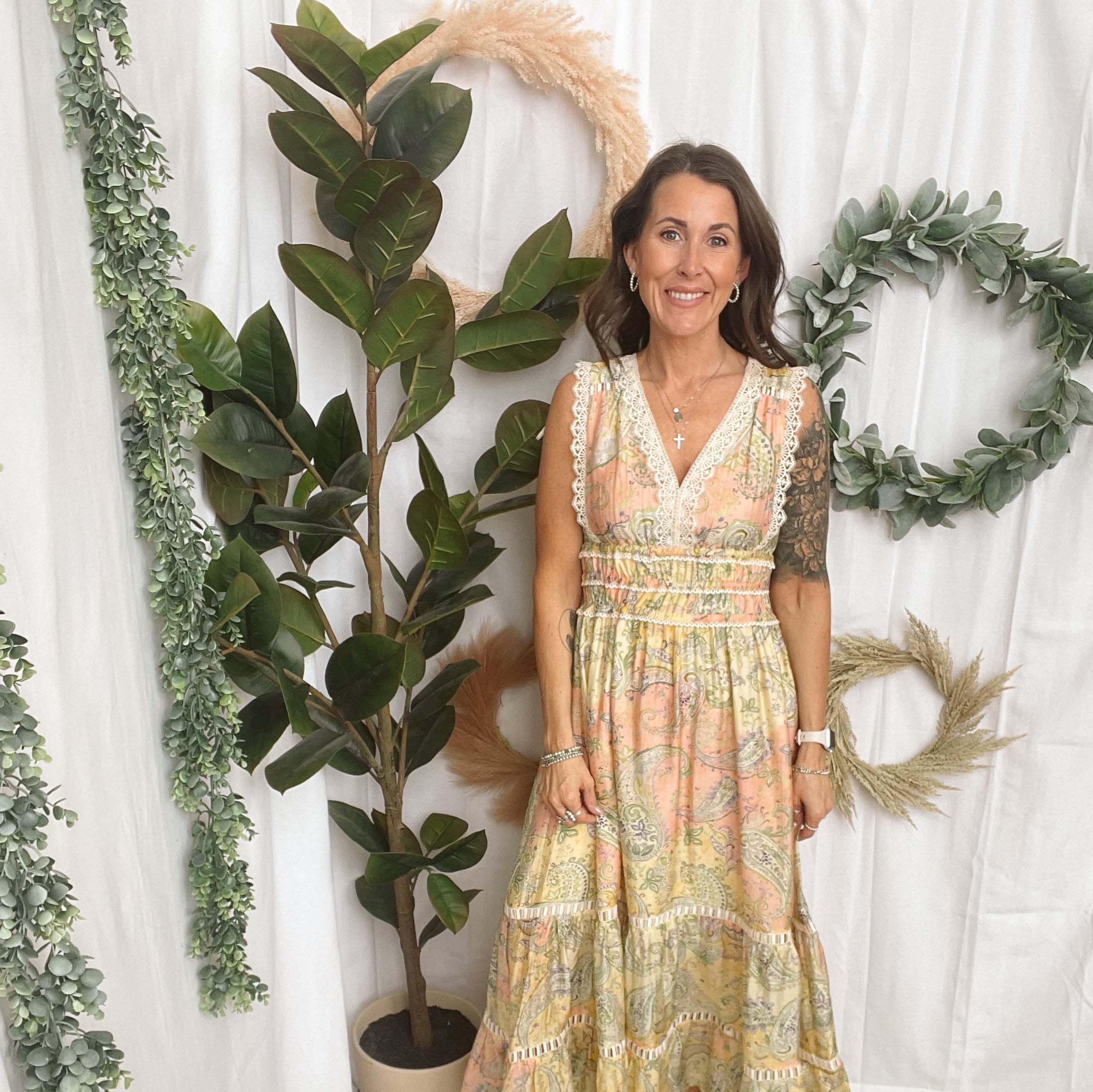 Yellow Multi Print Maxi Dress-Dresses-skies are blue-The Silo Boutique, Women's Fashion Boutique Located in Warren and Grand Forks North Dakota