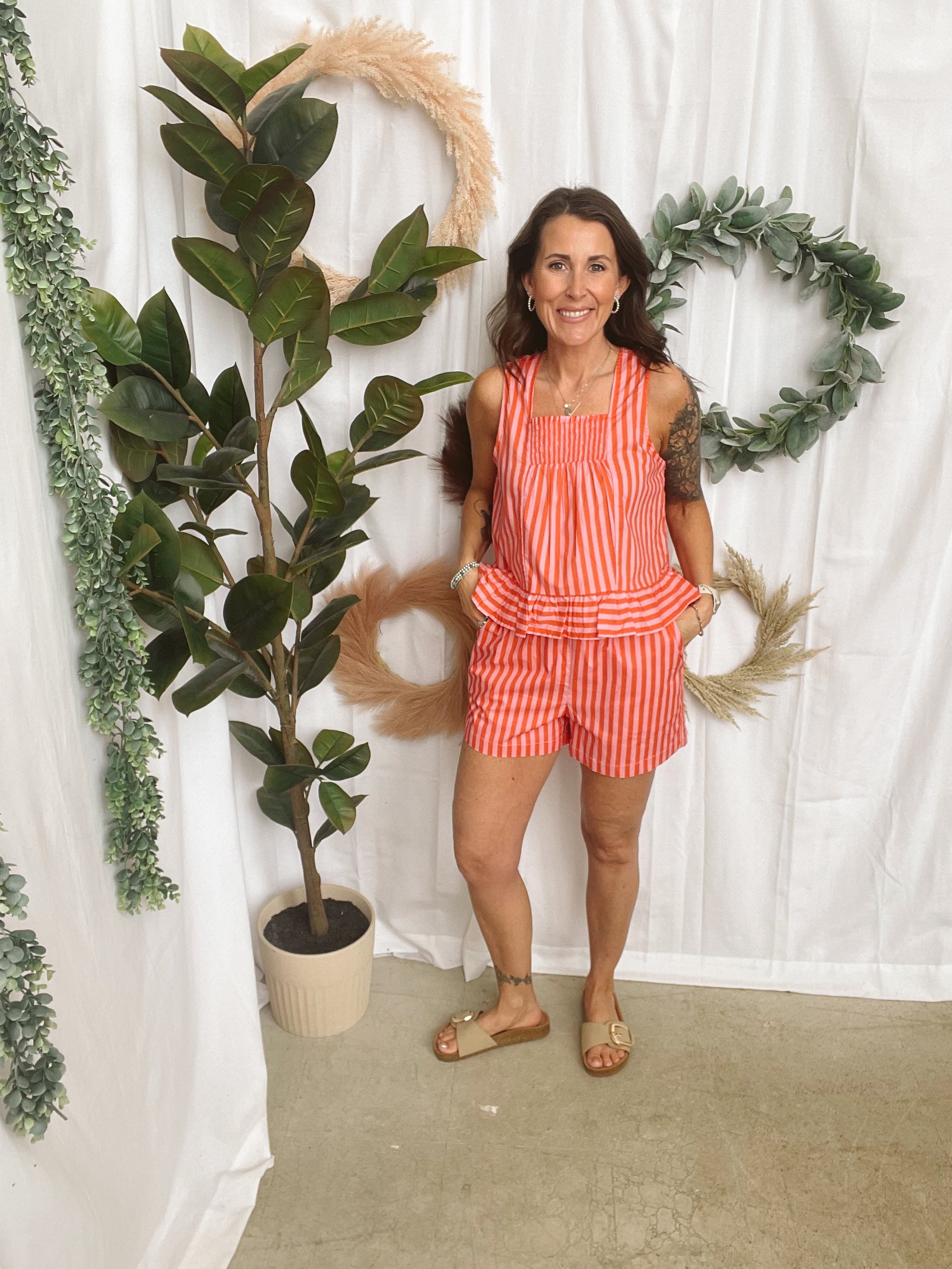 Pink Peplum Striped Tank Top-Tank Tops-ENTRO-The Silo Boutique, Women's Fashion Boutique Located in Warren and Grand Forks North Dakota