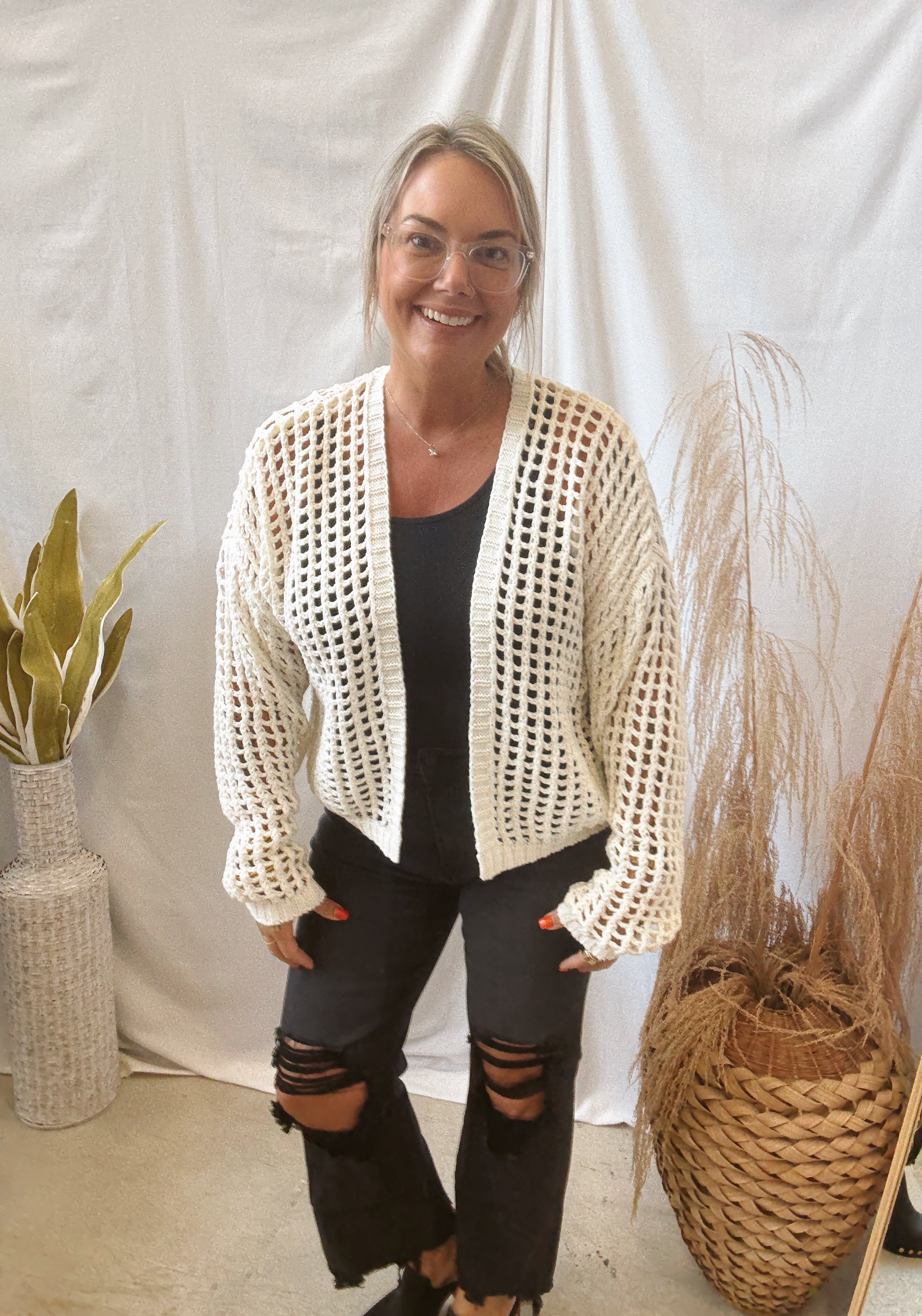 Rae Crochet Open Cardigan-Cardigans-Doe and Rae-The Silo Boutique, Women's Fashion Boutique Located in Warren and Grand Forks North Dakota