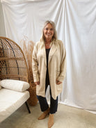 Taupe Collar Suede Open Front Jacket-Coats & Jackets-active basics-The Silo Boutique, Women's Fashion Boutique Located in Warren and Grand Forks North Dakota