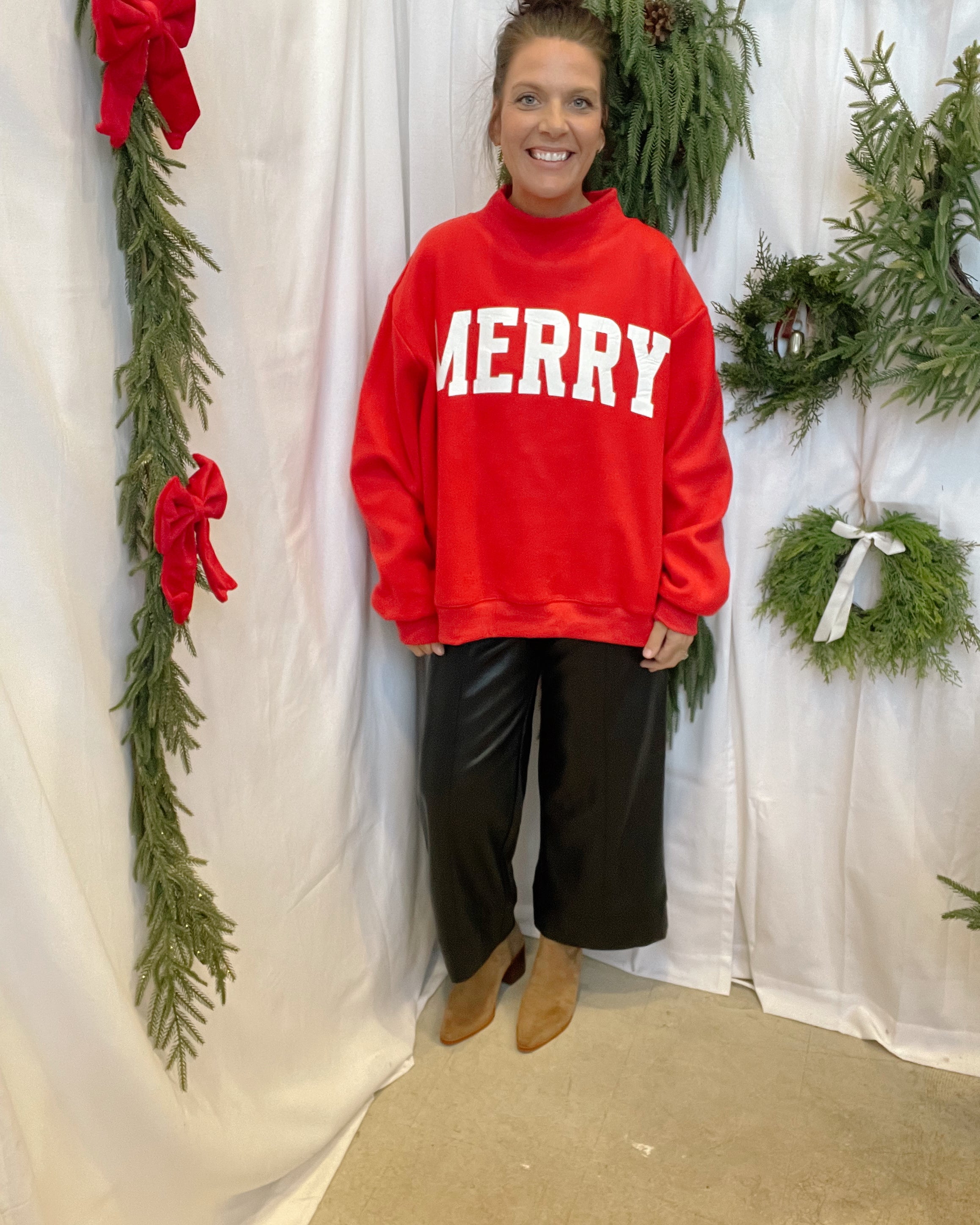 Red Merry & Christmas Sweatshirt-Final Sale-Sweatshirts-bucketlist-The Silo Boutique, Women's Fashion Boutique Located in Warren and Grand Forks North Dakota