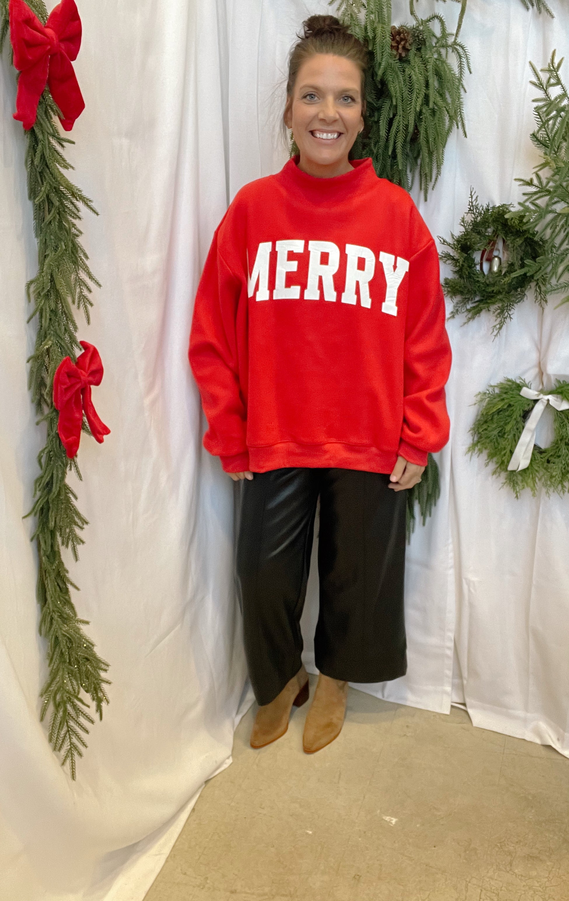 Red Merry & Christmas Sweatshirt-Final Sale-Sweatshirts-bucketlist-The Silo Boutique, Women's Fashion Boutique Located in Warren and Grand Forks North Dakota