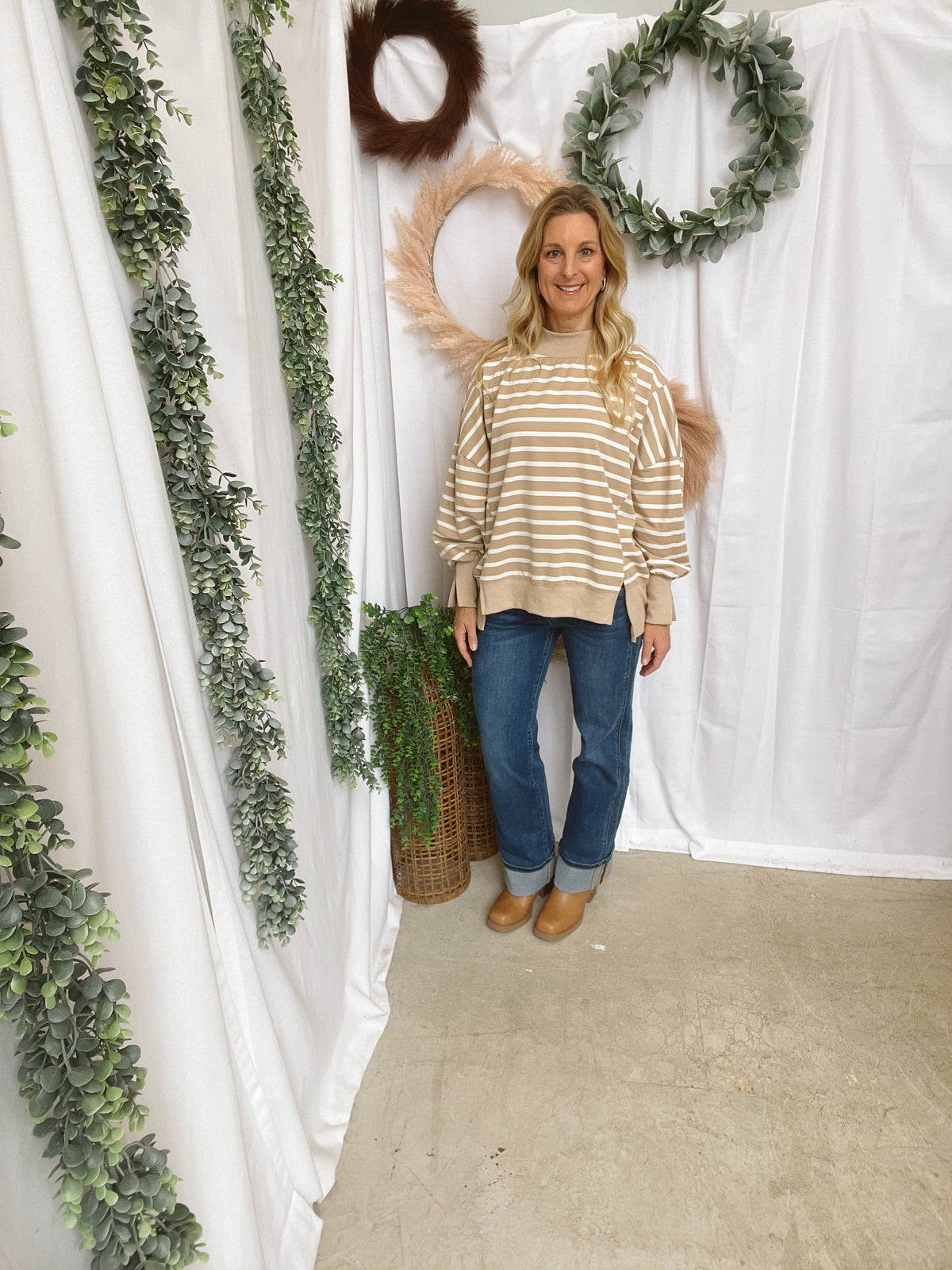 Nikki Mock Neck Sweatshirt-Taupe-sweashirts-hyfve-The Silo Boutique, Women's Fashion Boutique Located in Warren and Grand Forks North Dakota
