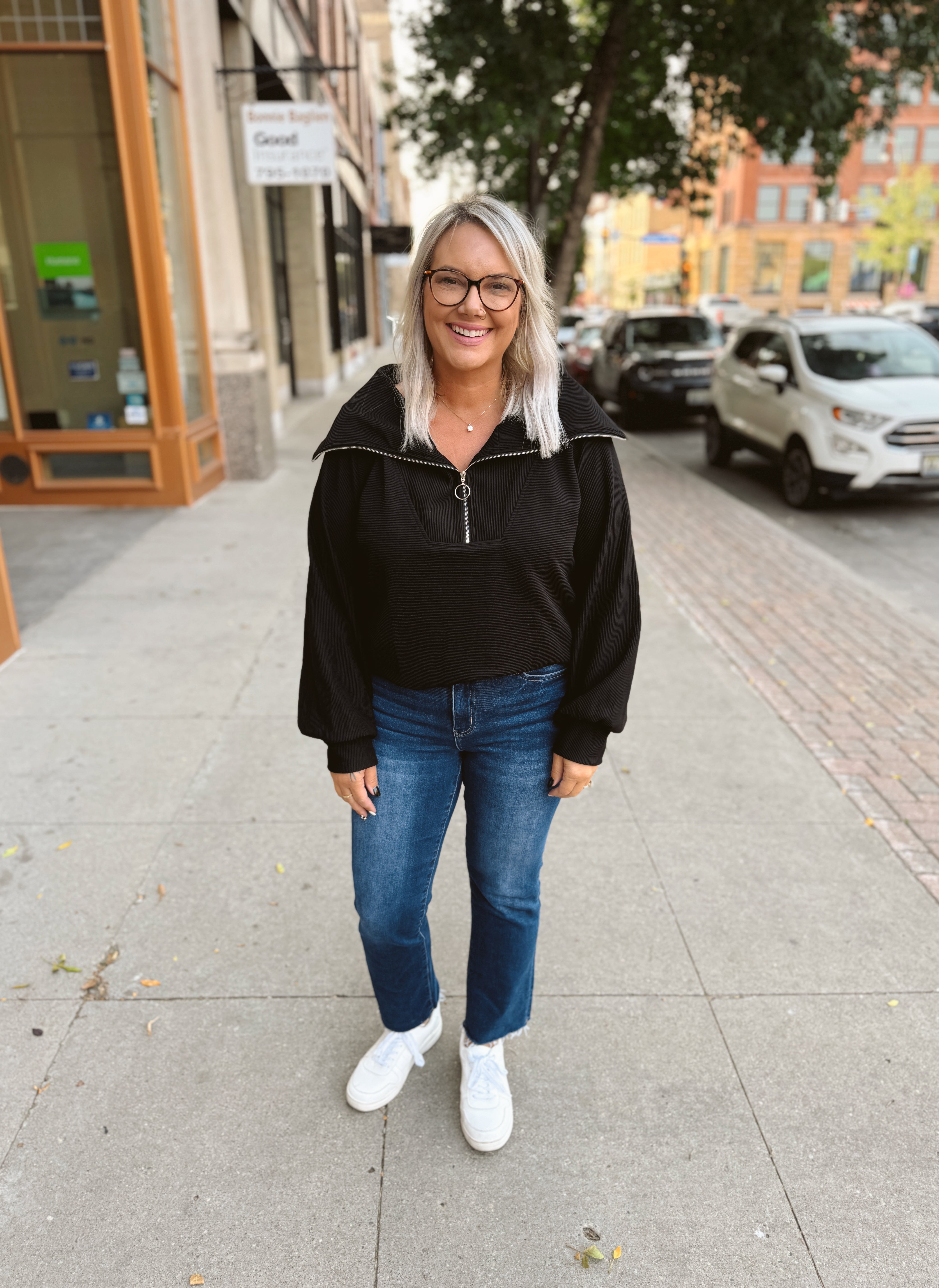 Ribbed Knit Quarter Zip Sweathsirt-Black-Sweatshirts-Umgee-The Silo Boutique, Women's Fashion Boutique Located in Warren and Grand Forks North Dakota