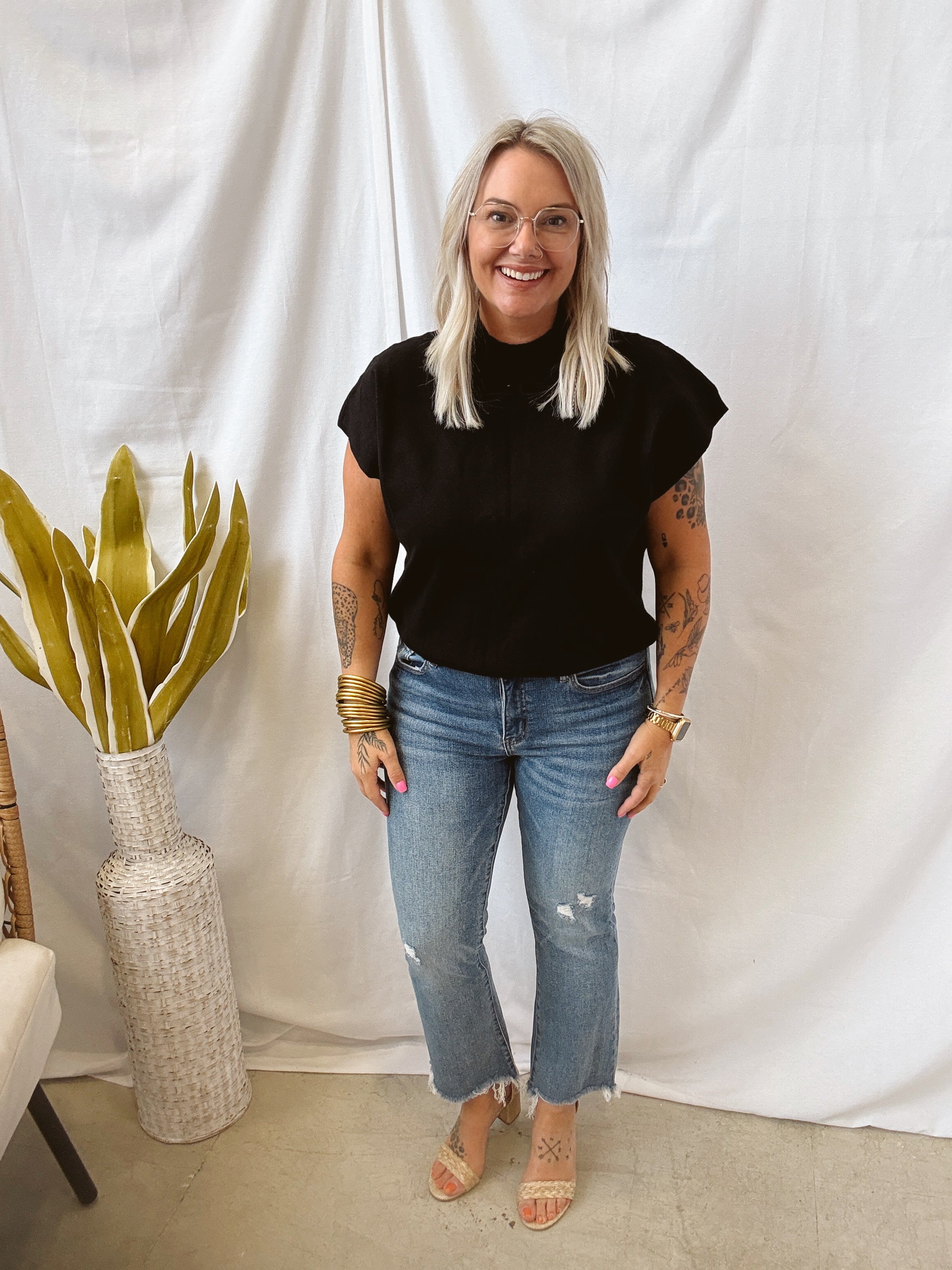 Black Mock Short Sleeve Sweater Top-Short Sleeve Tops-eesome-The Silo Boutique, Women's Fashion Boutique Located in Warren and Grand Forks North Dakota