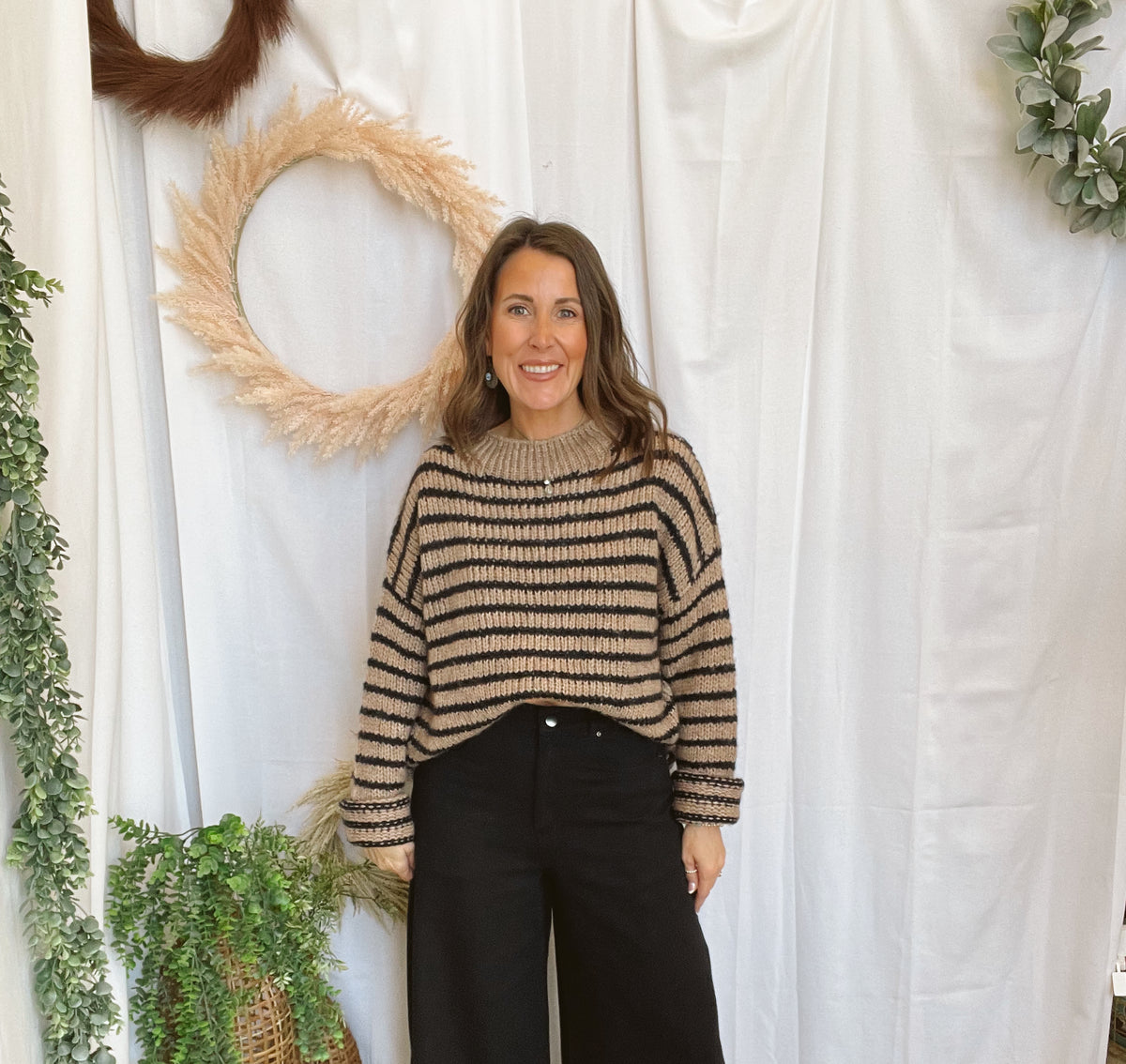 Colbie Stripe Sweater-Taupe-Sweaters-blu pepper-The Silo Boutique, Women's Fashion Boutique Located in Warren and Grand Forks North Dakota