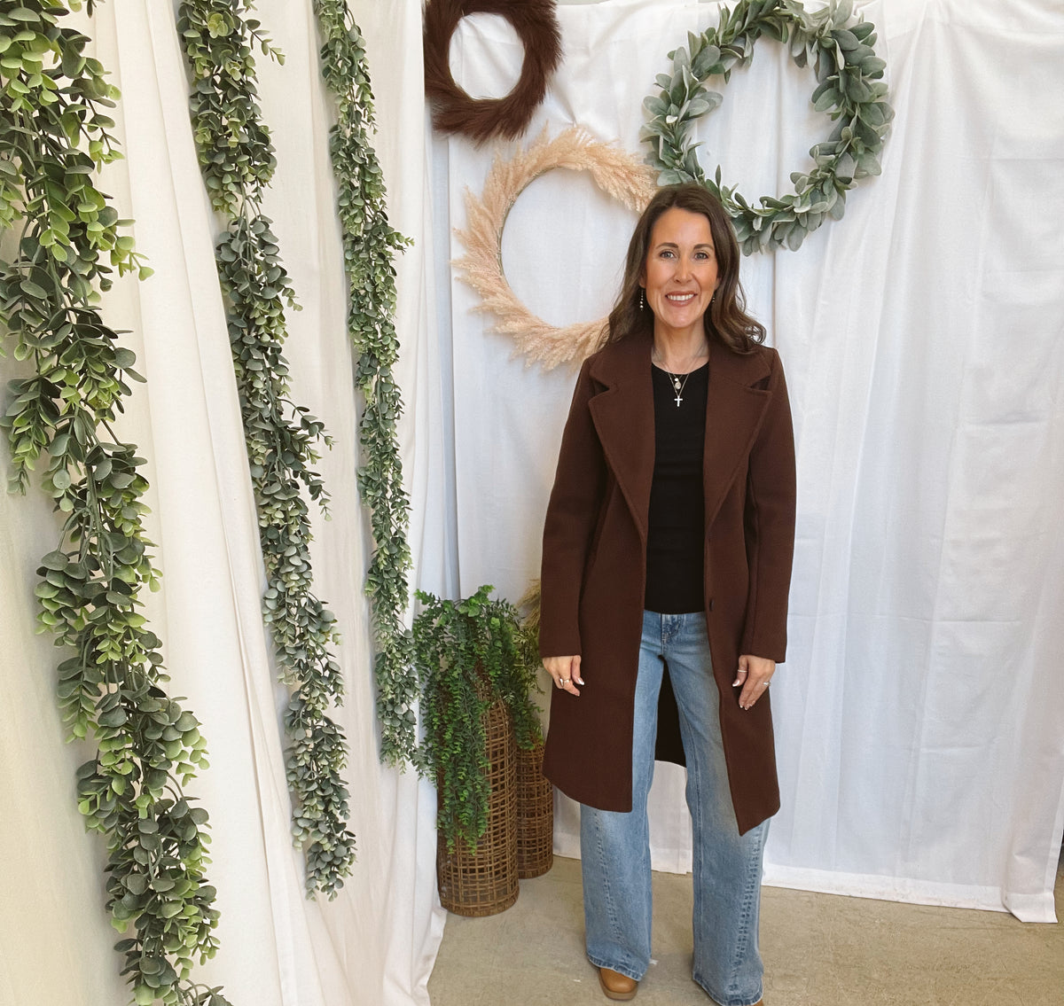 Nora Longline Lapel Coat-Brown-Coats & Jackets-love tree-The Silo Boutique, Women's Fashion Boutique Located in Warren and Grand Forks North Dakota