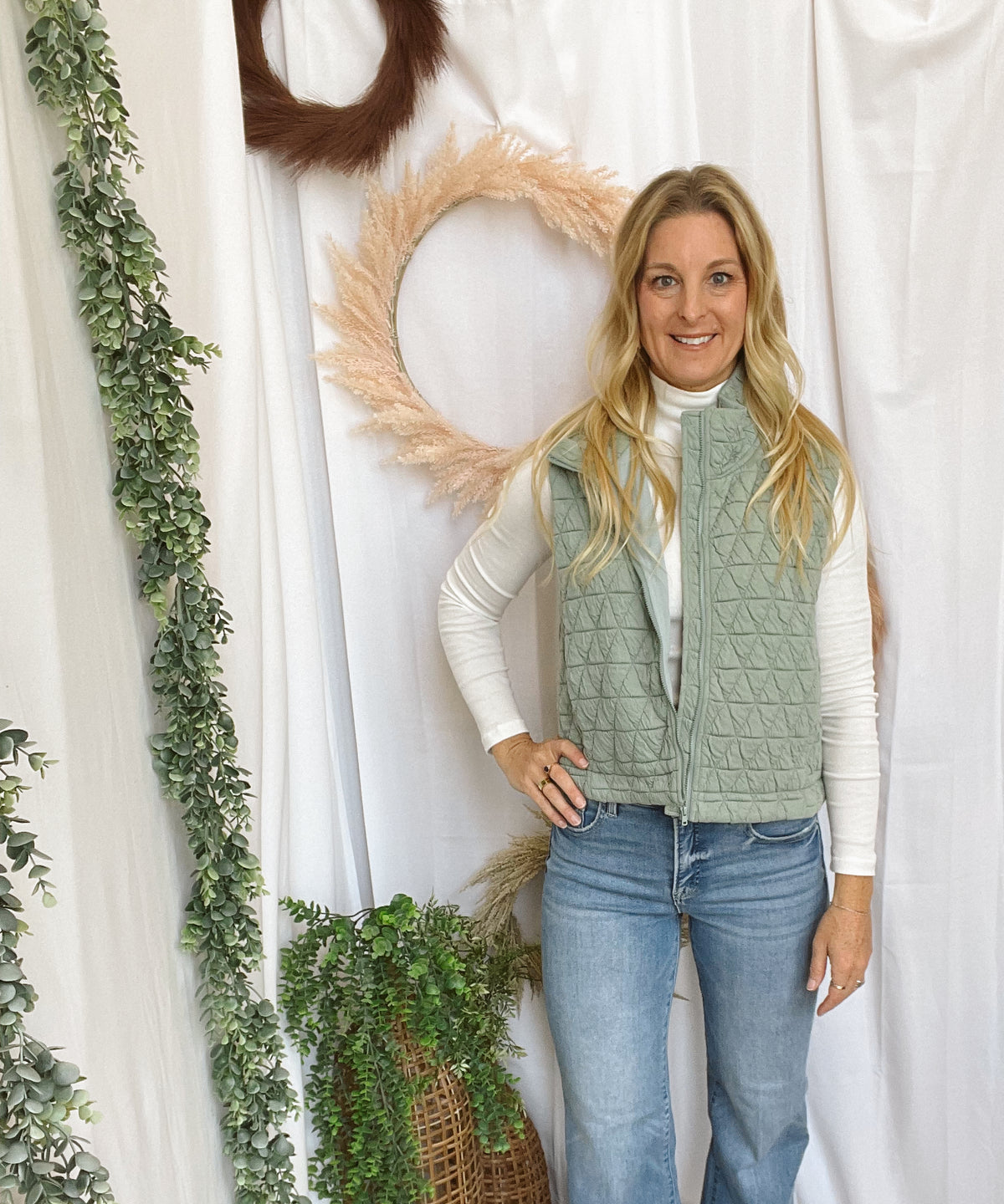 Geo Quilted Vest-Sage-Vests-hyfve-The Silo Boutique, Women's Fashion Boutique Located in Warren and Grand Forks North Dakota