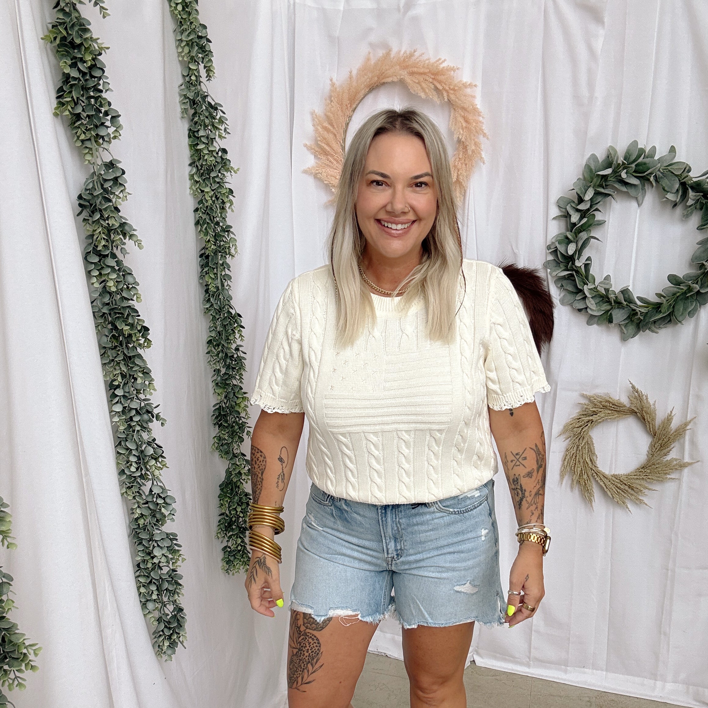 Ecru Crewneck Cable Sweater-Sweaters-hem and thread-The Silo Boutique, Women's Fashion Boutique Located in Warren and Grand Forks North Dakota