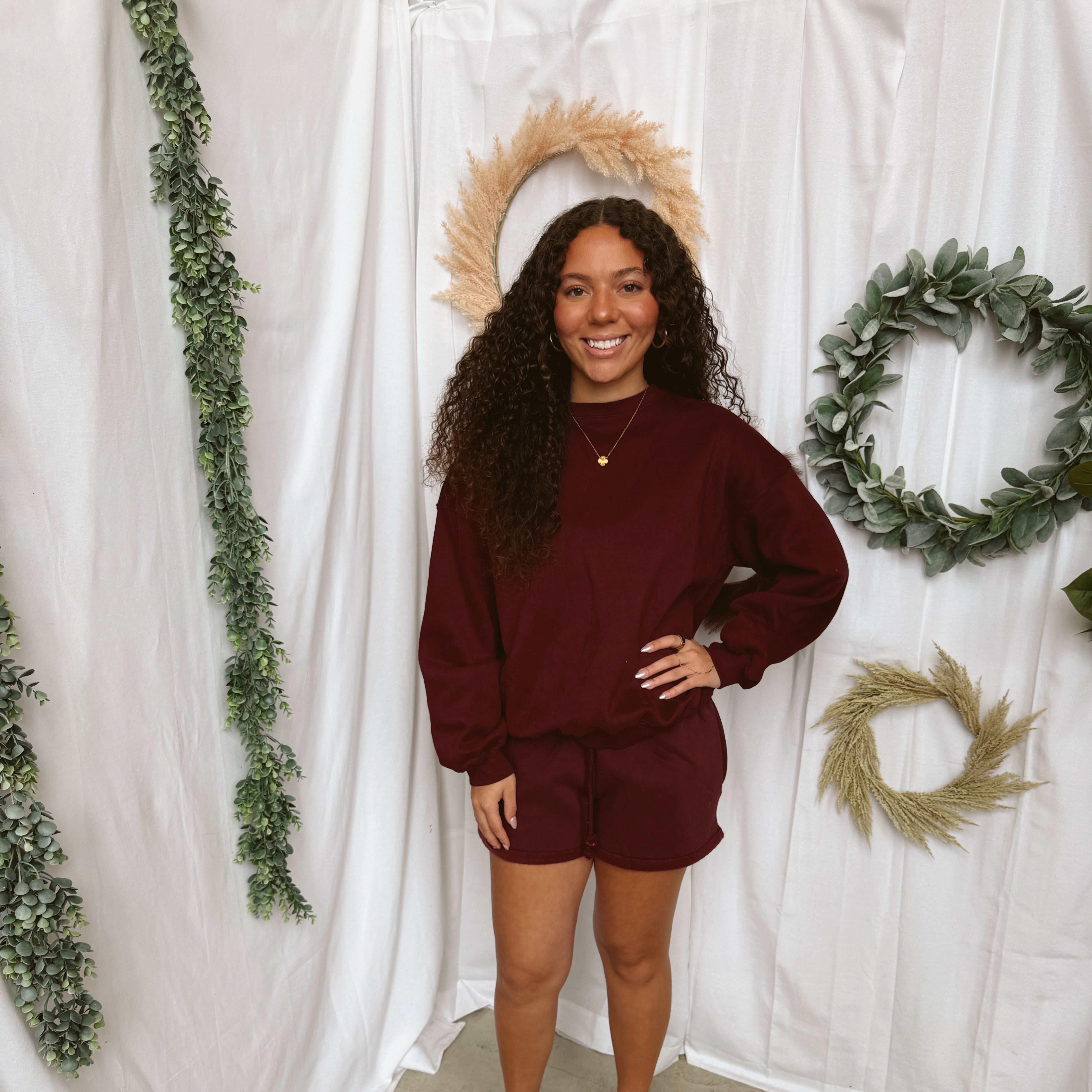 Carly Sweat Shorts-Black Cherry-Shorts-tictoc-The Silo Boutique, Women's Fashion Boutique Located in Warren and Grand Forks North Dakota