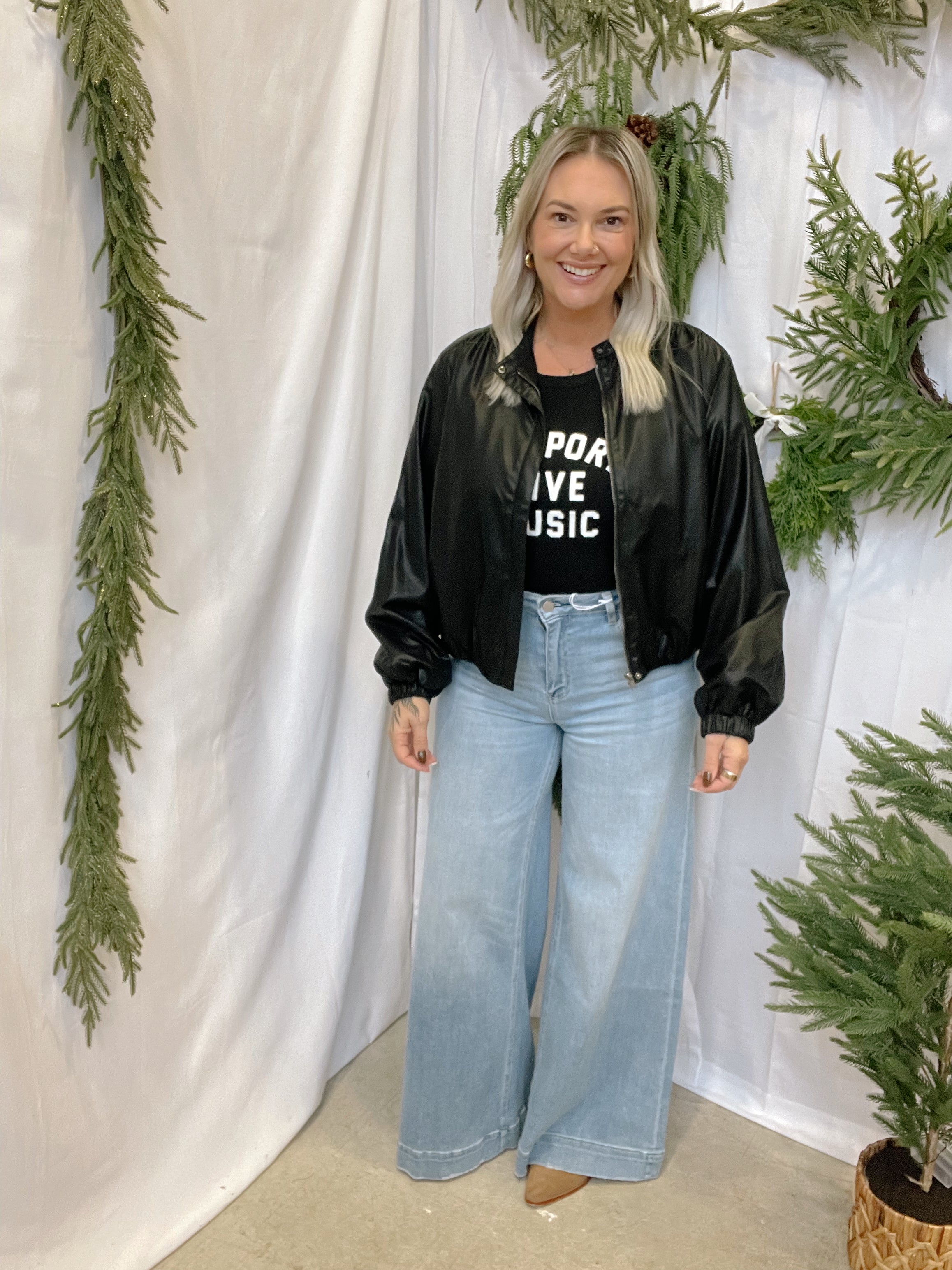 Leather Bomber Jacket-Black-Final Sale-Coats & Jackets-pinch-The Silo Boutique, Women's Fashion Boutique Located in Warren and Grand Forks North Dakota